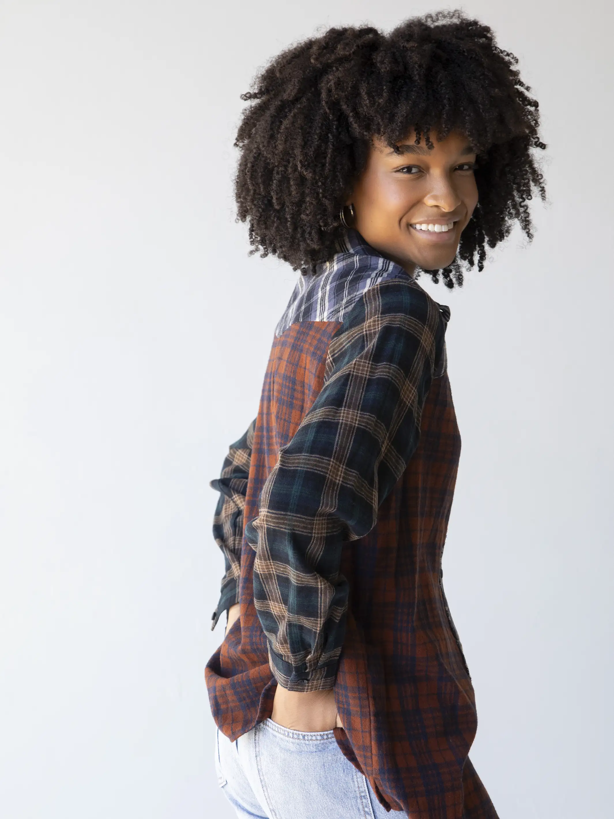 Take it Easy Flannel Button Down - Rust Navy Plaid