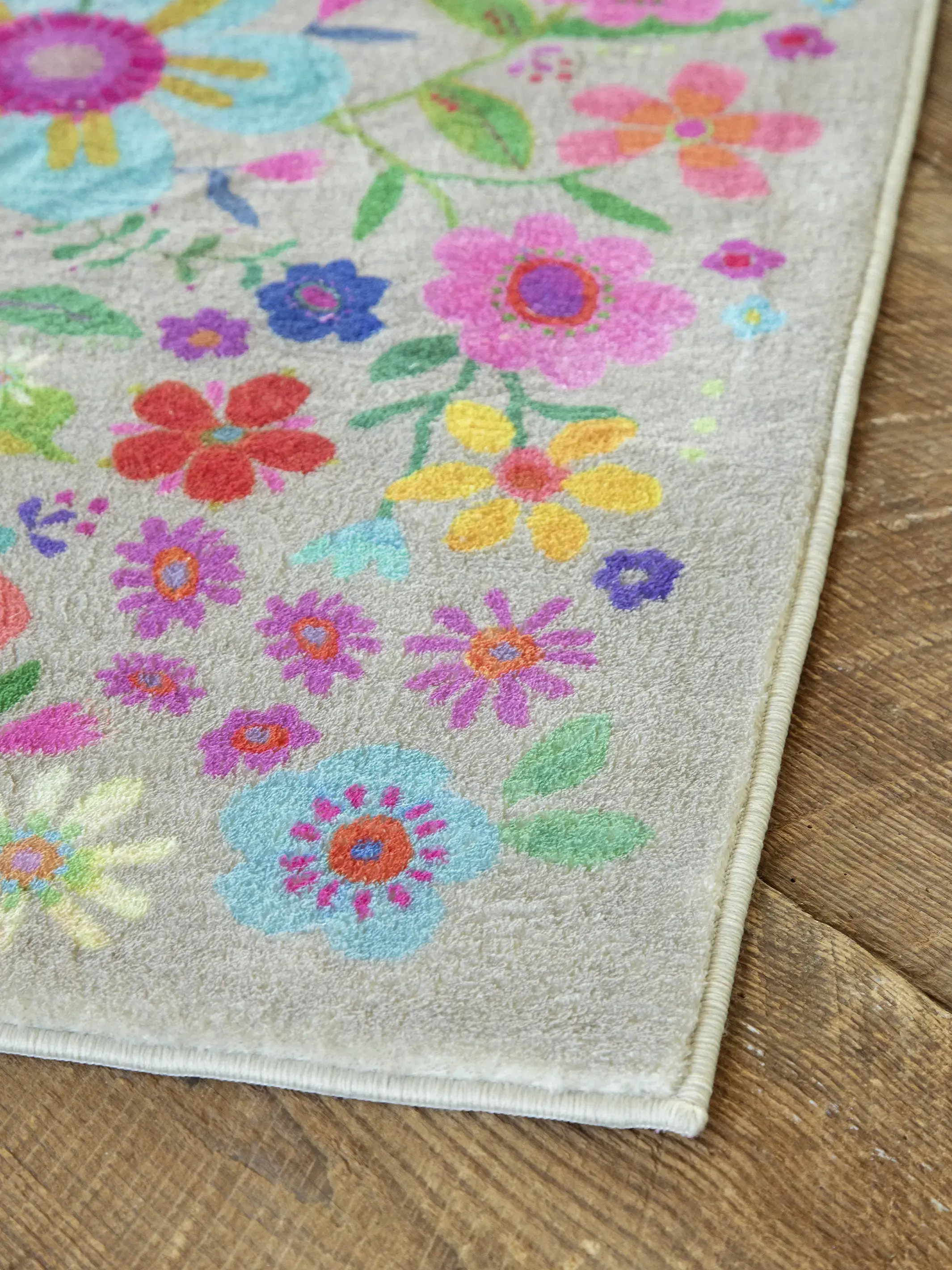 Chenille Rug, 2' x 3' - Light Taupe Folk Flower