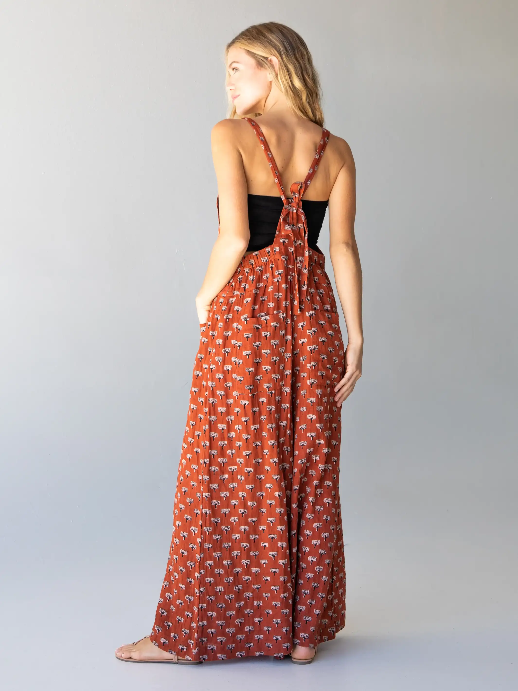 Gauze Dakota Tie Overall - Rust Tree Print