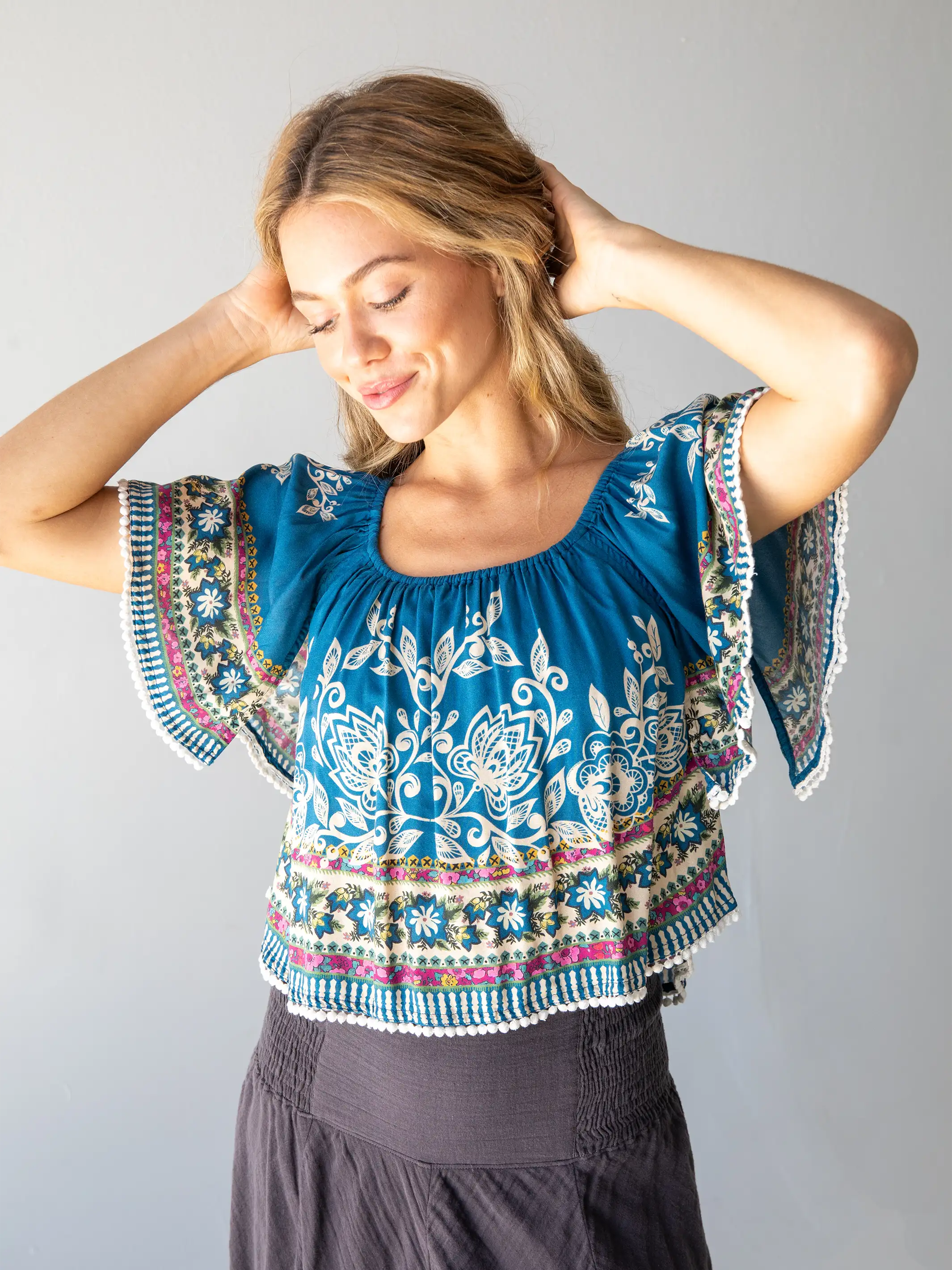 Sabrina Crop Top - Navy Borders