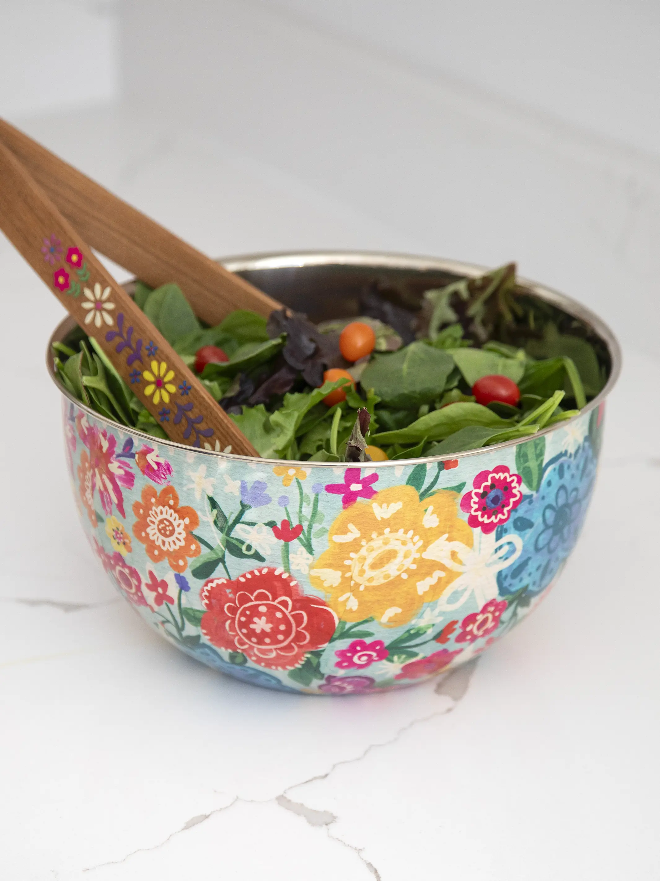 Stainless Steel Bowl - Large Dusty Blue Flower