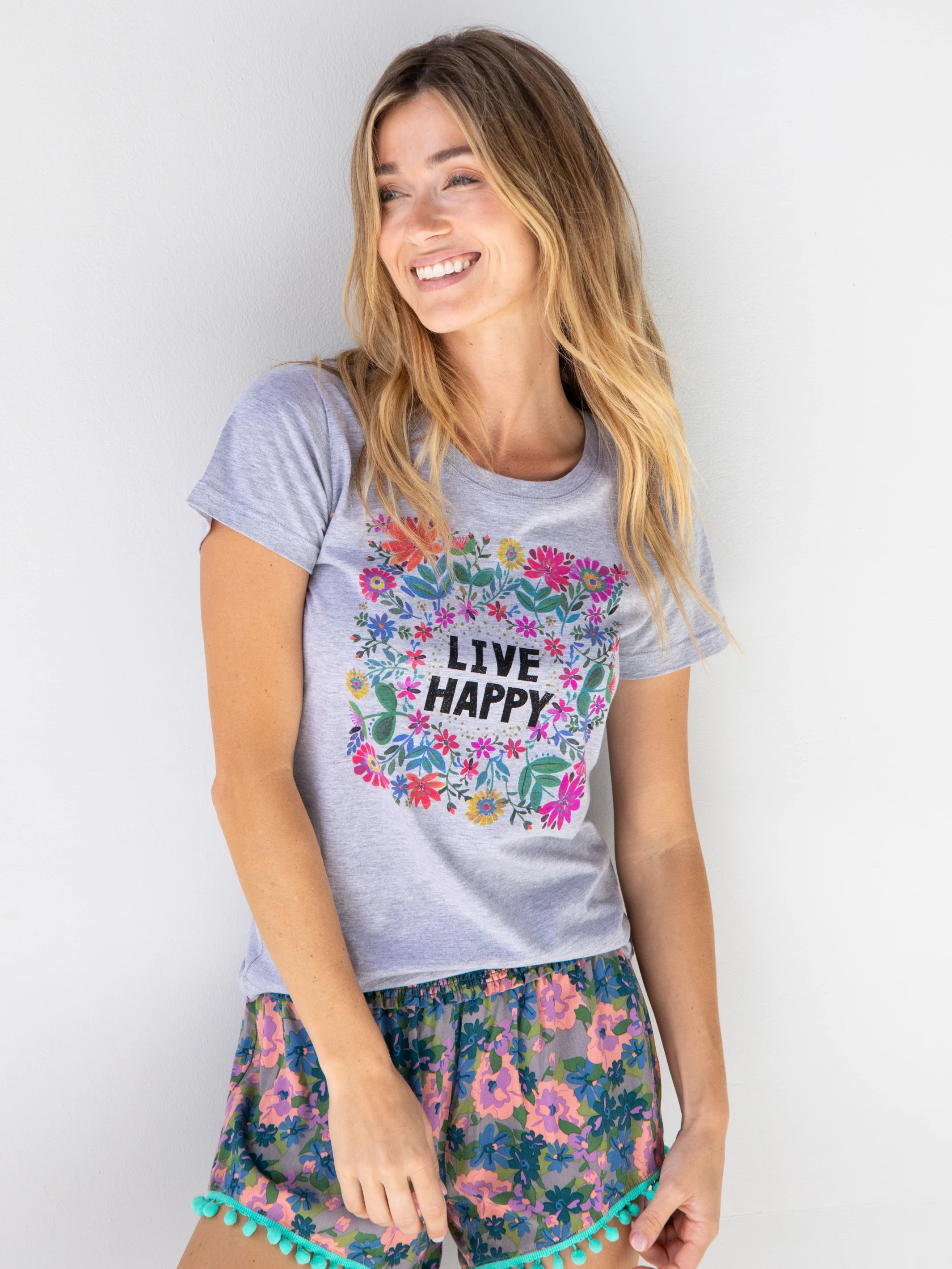 Perfect Fit Tee Shirt - Live Happy Wreath