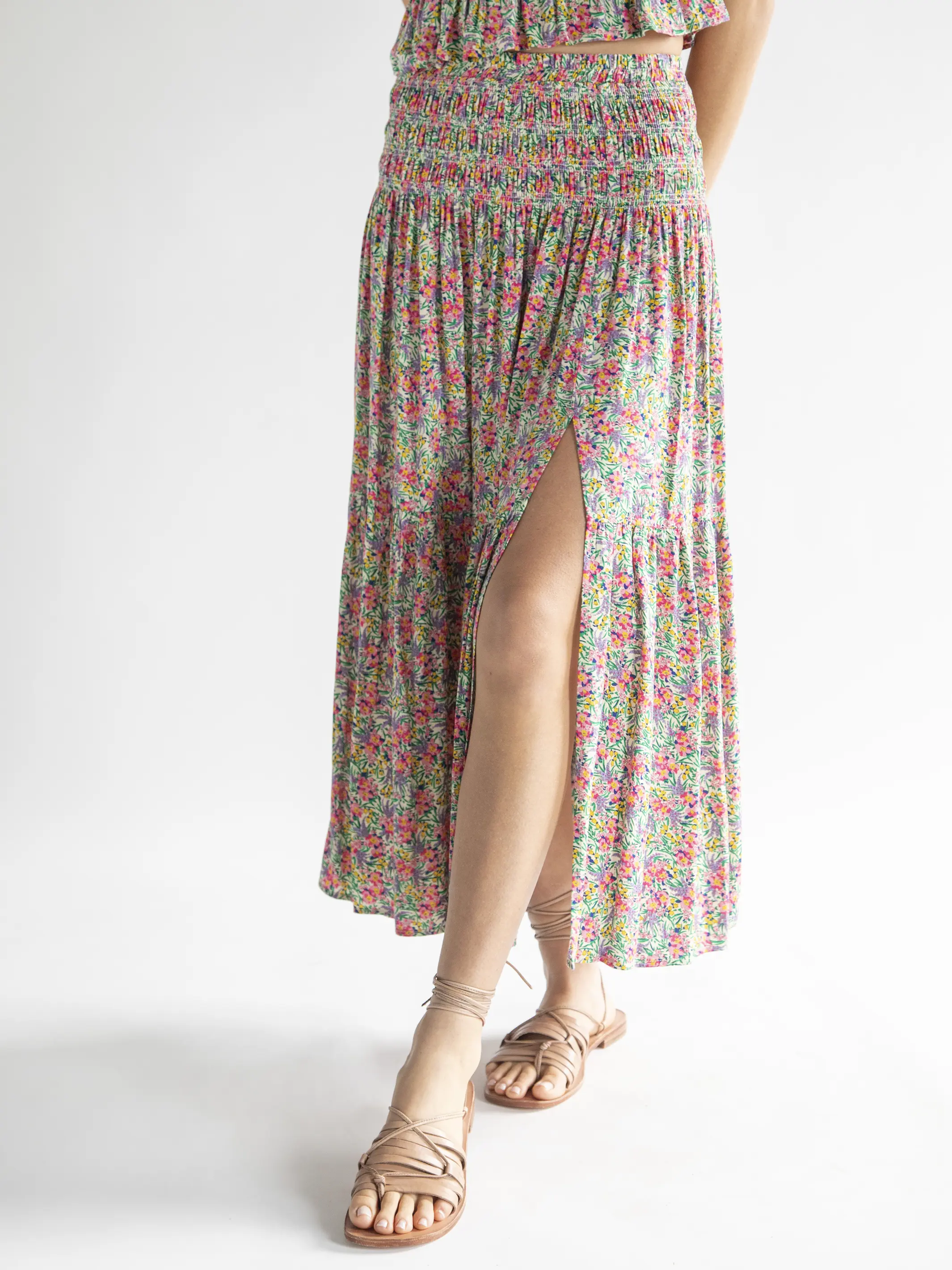 Angelina Midi Skirt - Ditsy Neon Floral
