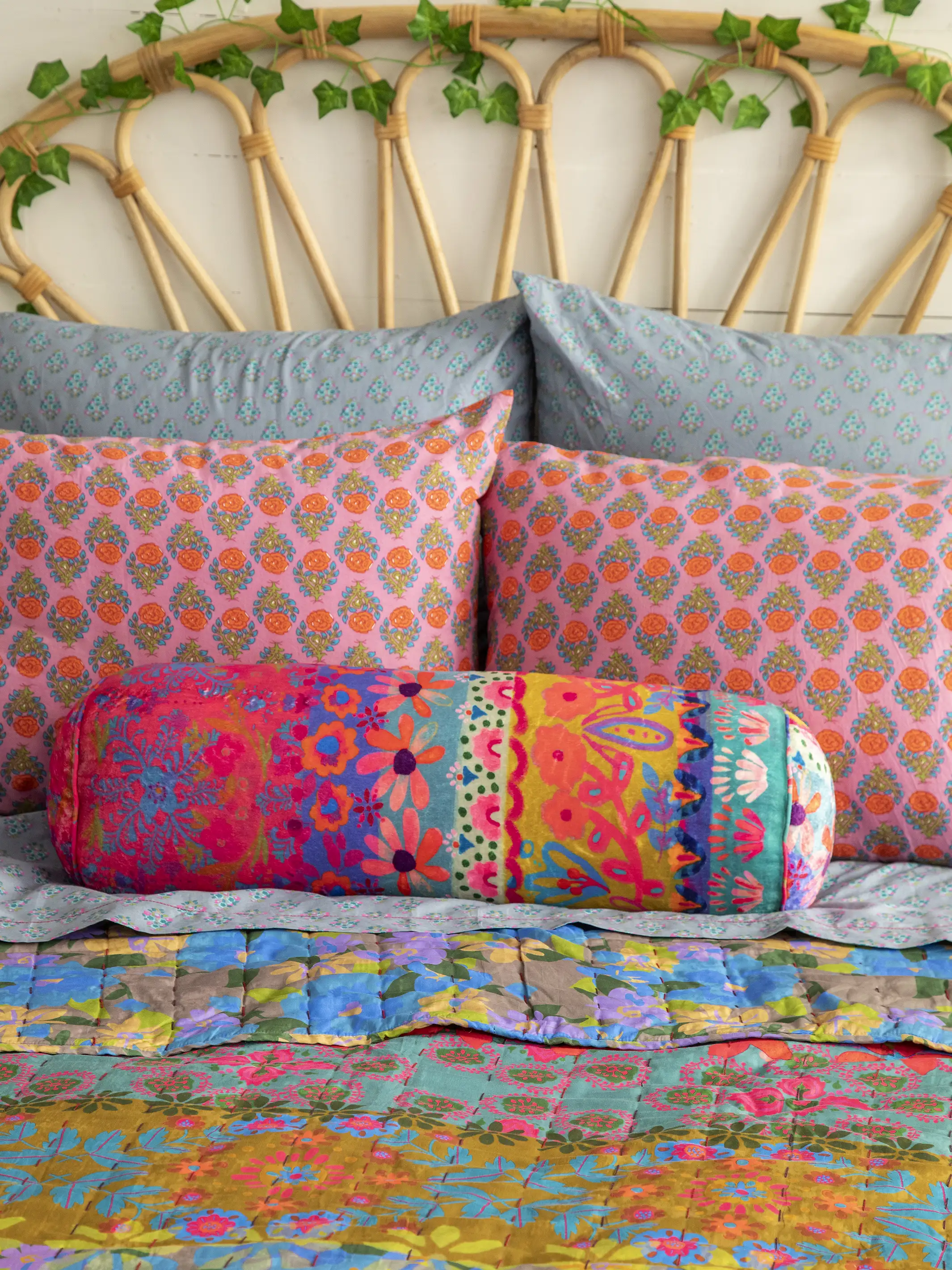 Cozy Bolster Pillow - Floral Border