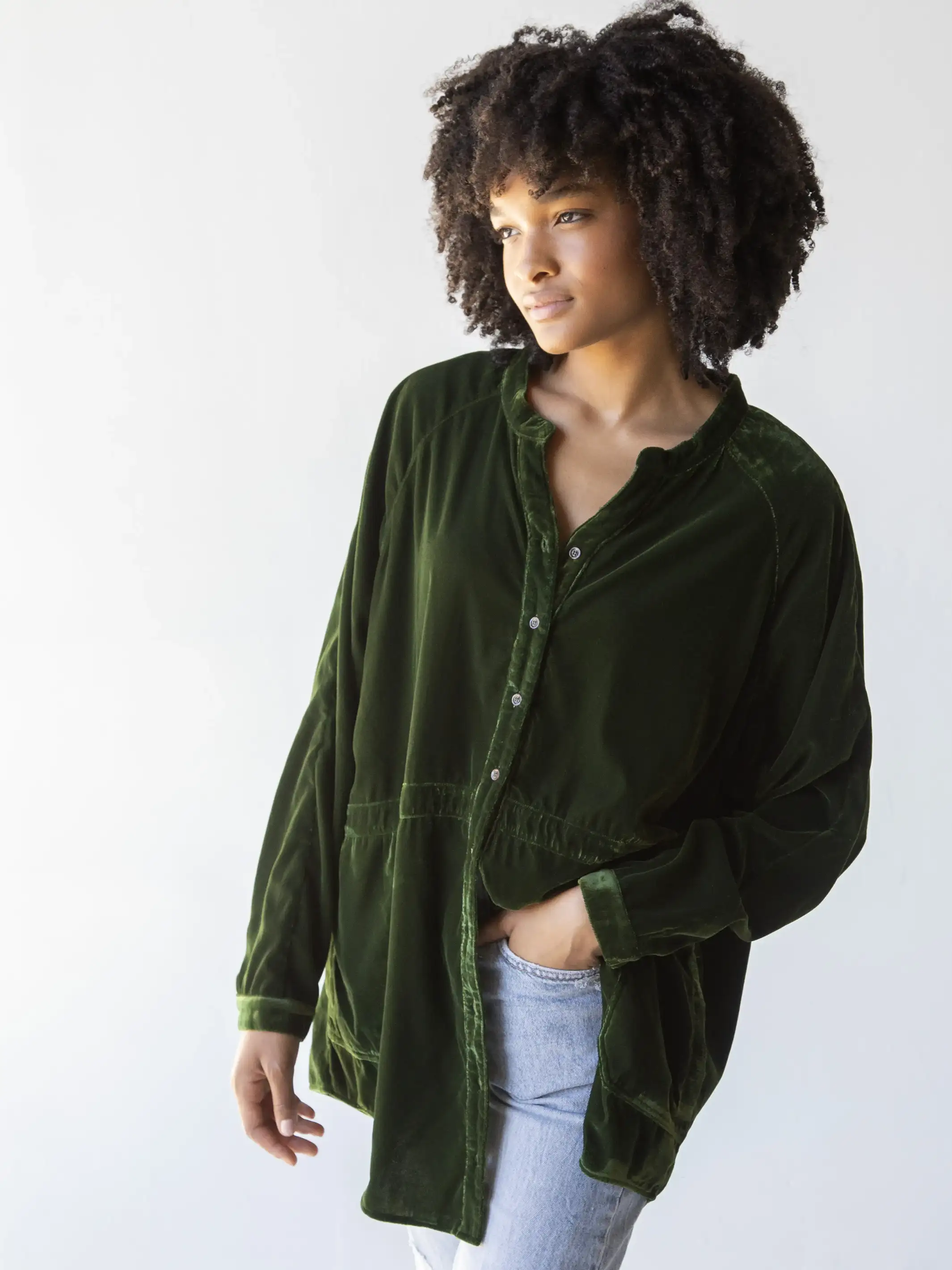 Laid Back Velvet Button Down - Green