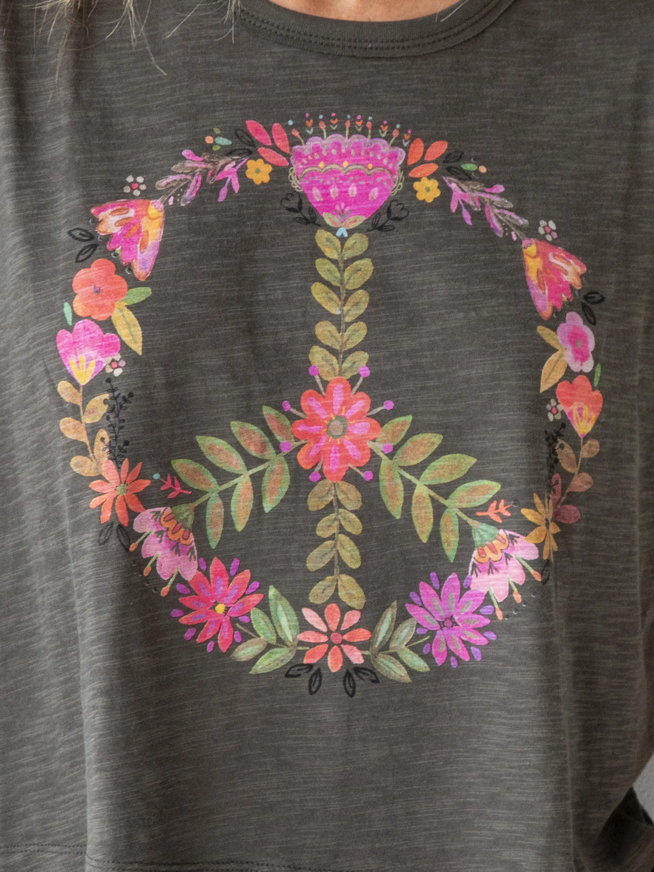 Frankie Boxy Tee Shirt - Charcoal Peace Sign