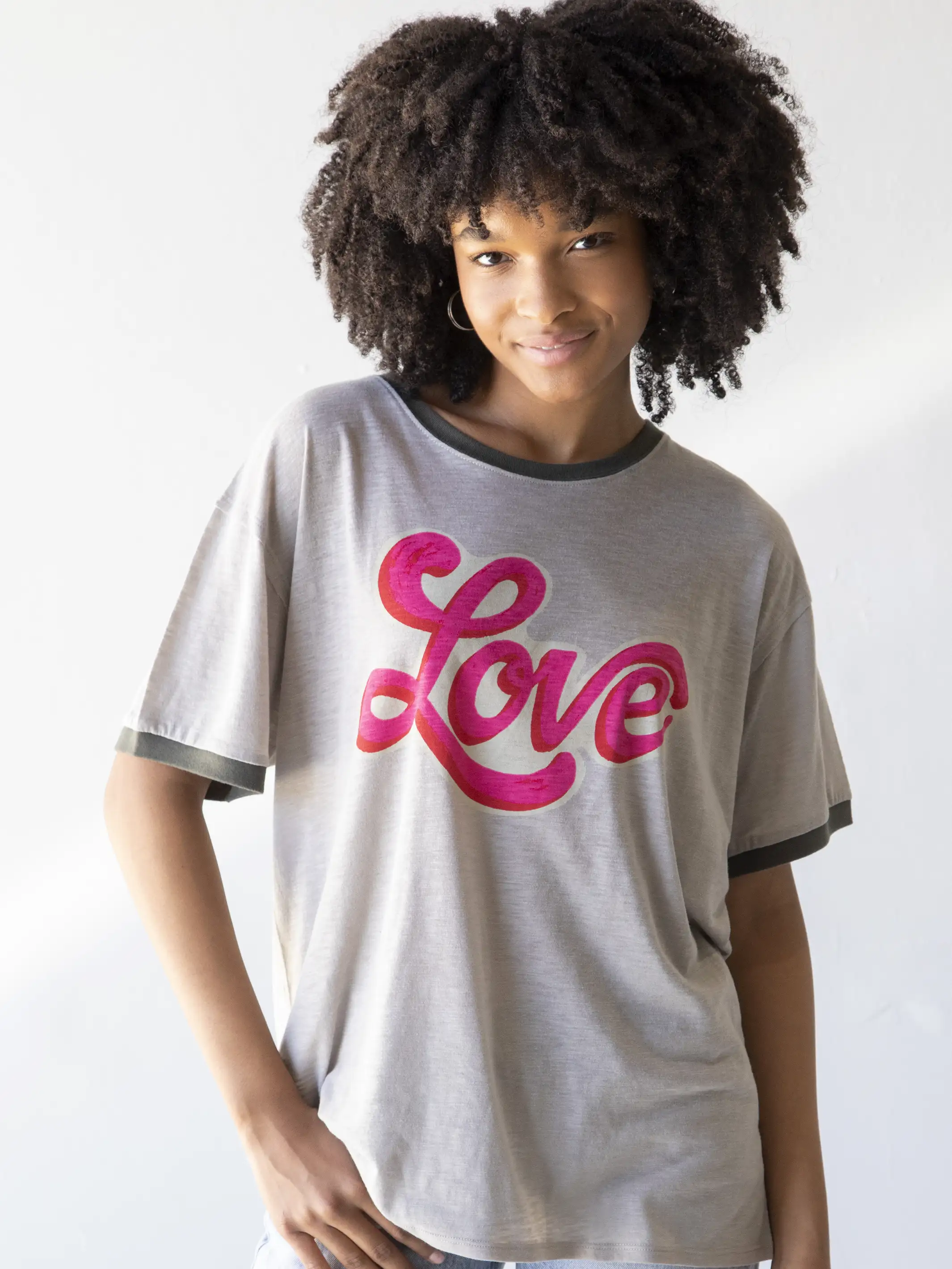 Ringer Oversized Tee Shirt - Love
