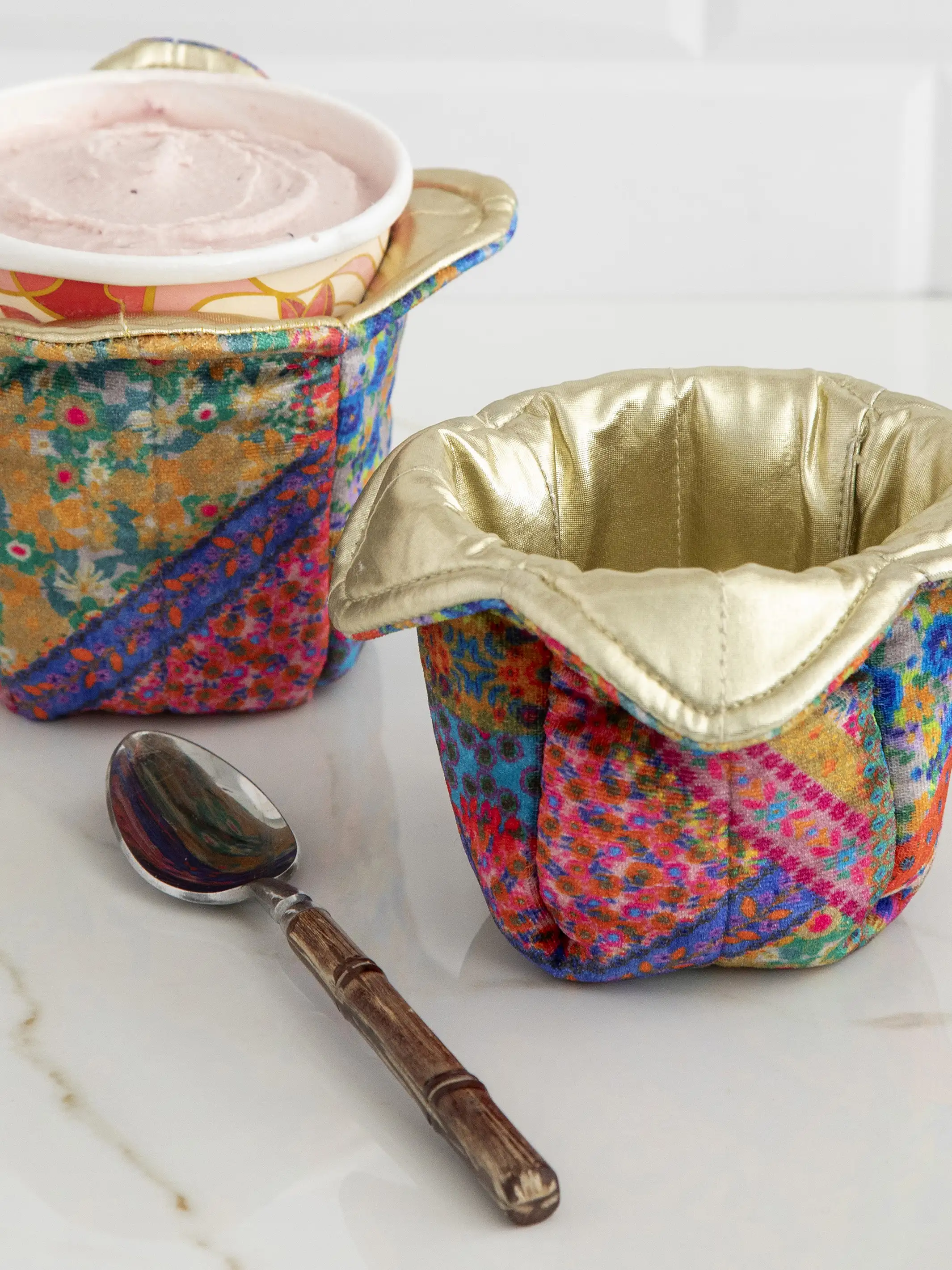 Ice Cream Cozy - Pink Folk Flower Patchwork