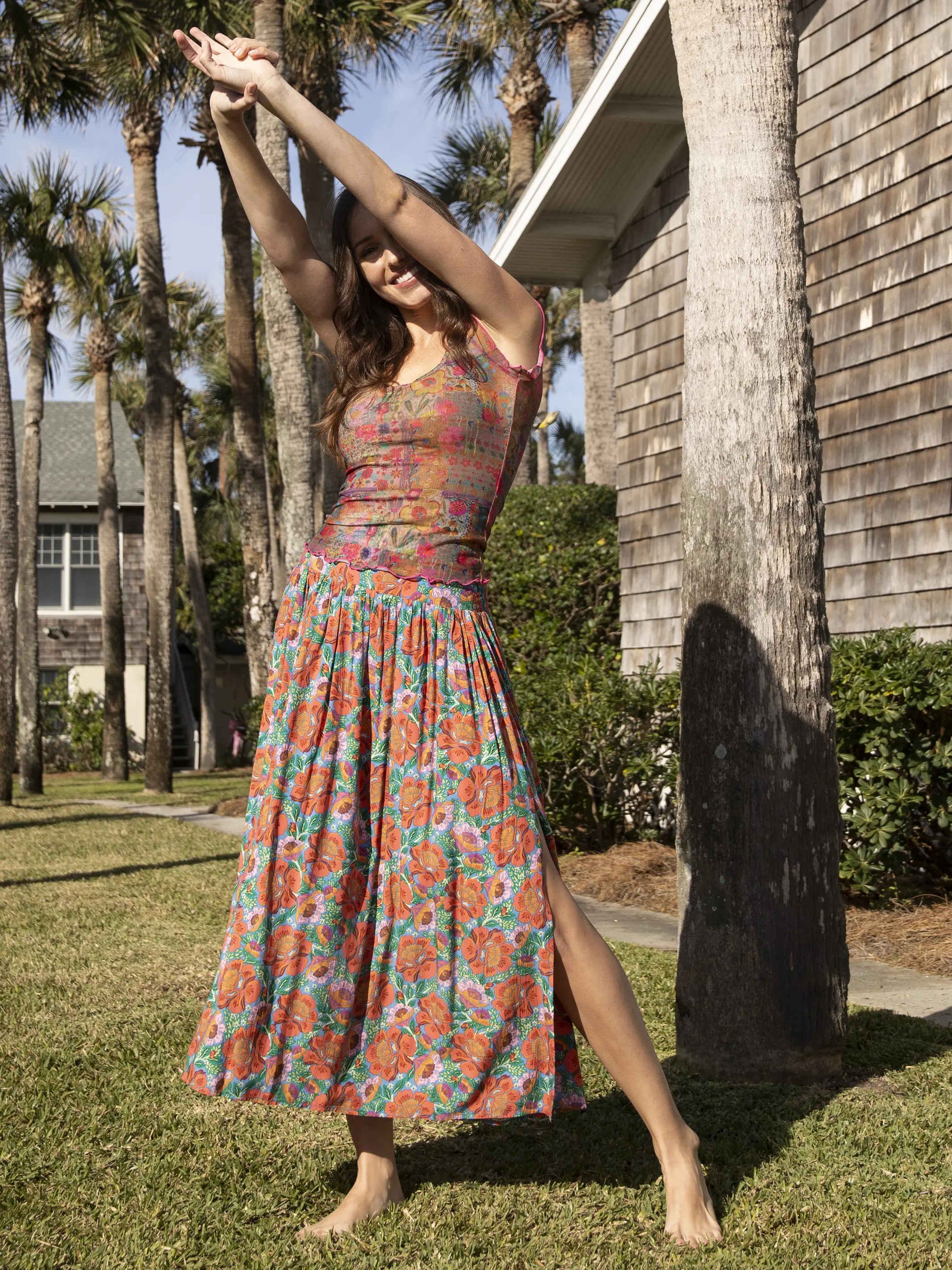Addie Midi Skirt - Blue Marigold Floral