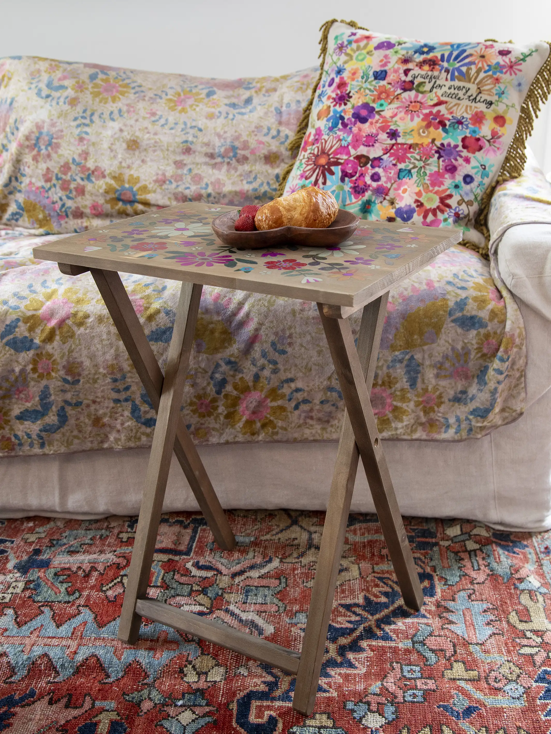 Wooden TV Tray Table - Mustard Folk Flower