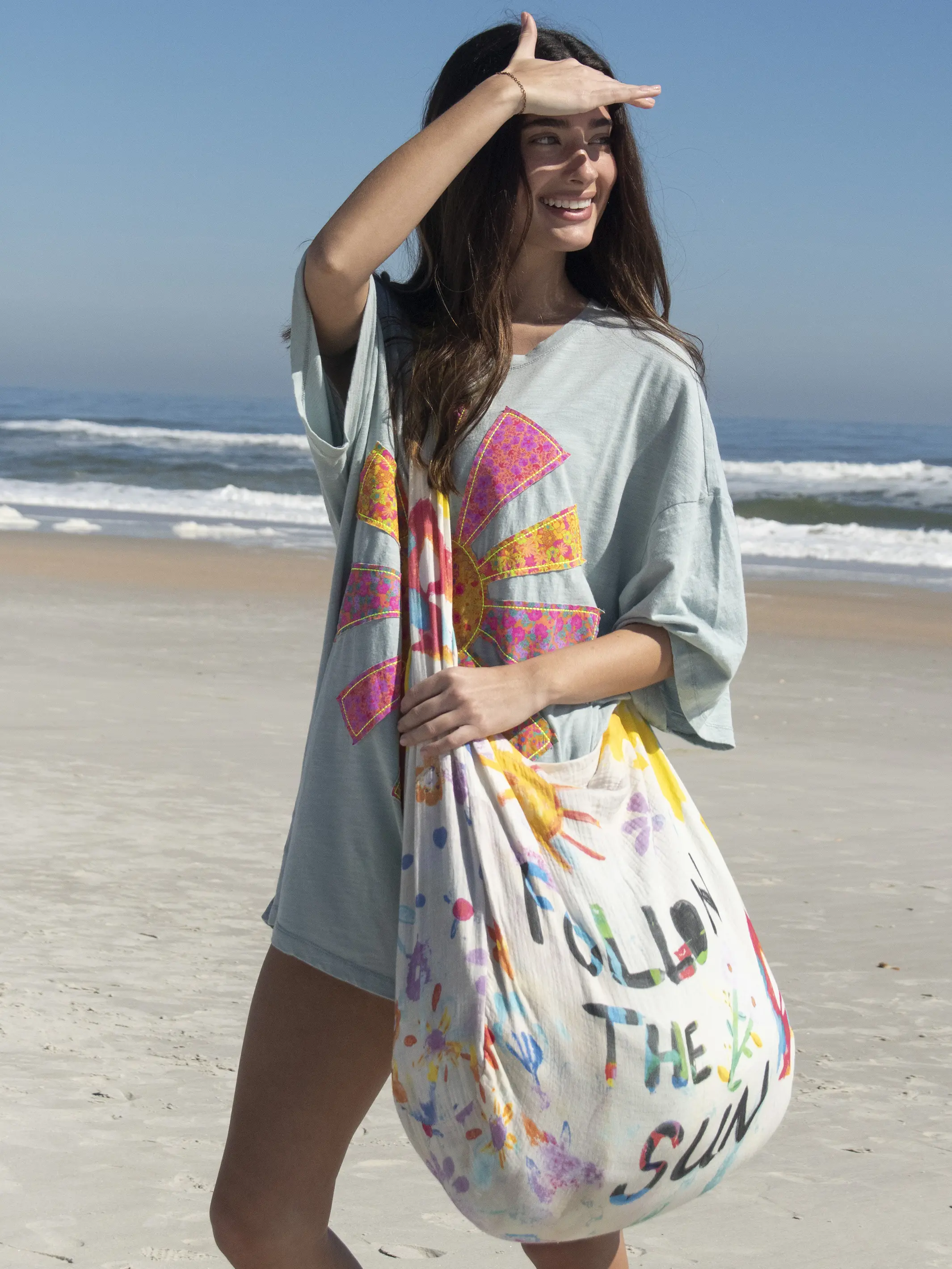 Gauze Oversized Sling Tote - White Follow the Sun