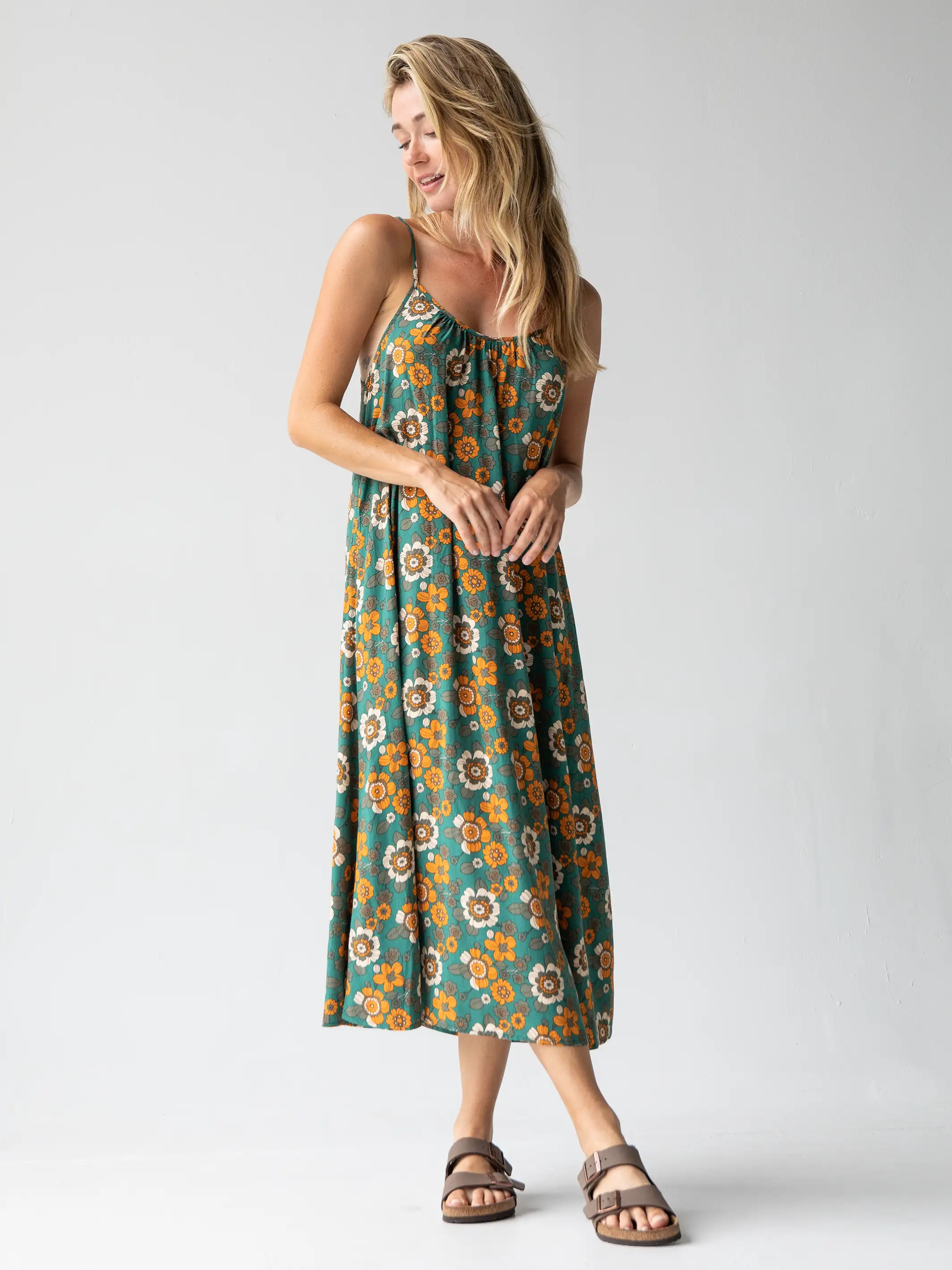 Lizzie Midi Dress - Orange Retro Floral