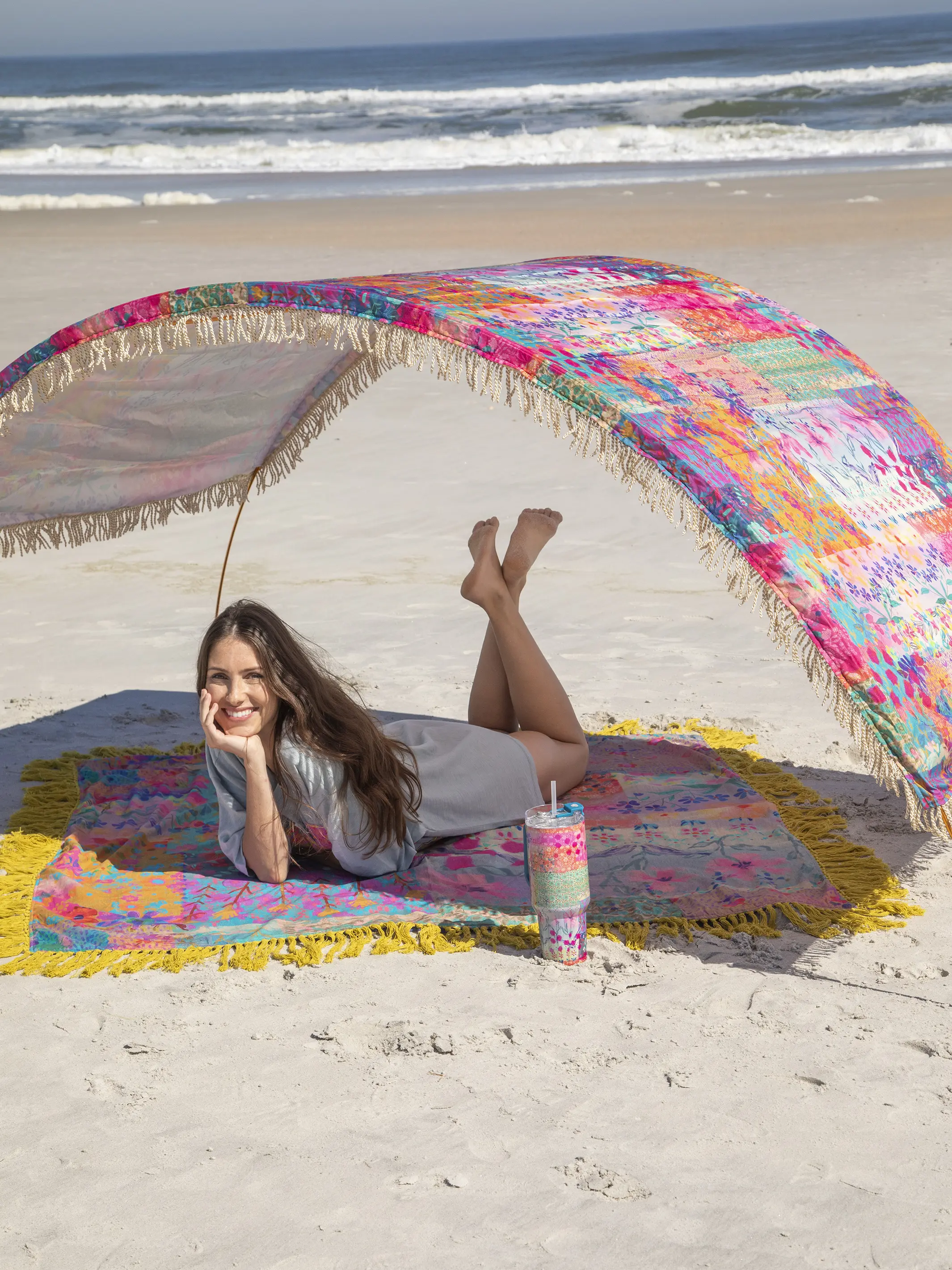 Boho Shade Cabana - Pink Watercolor Patchwork