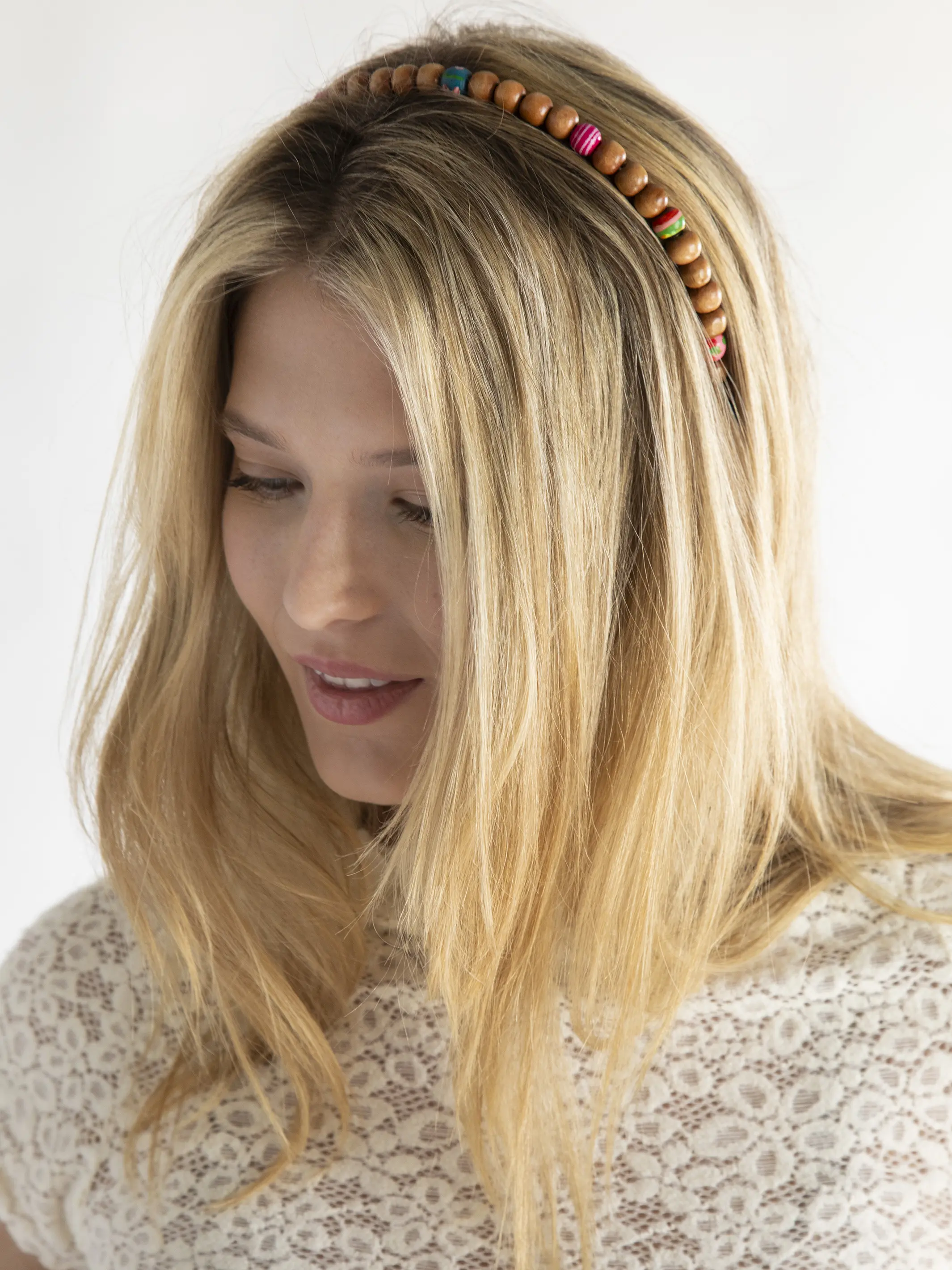 Wood Beaded Headband - Rainbow