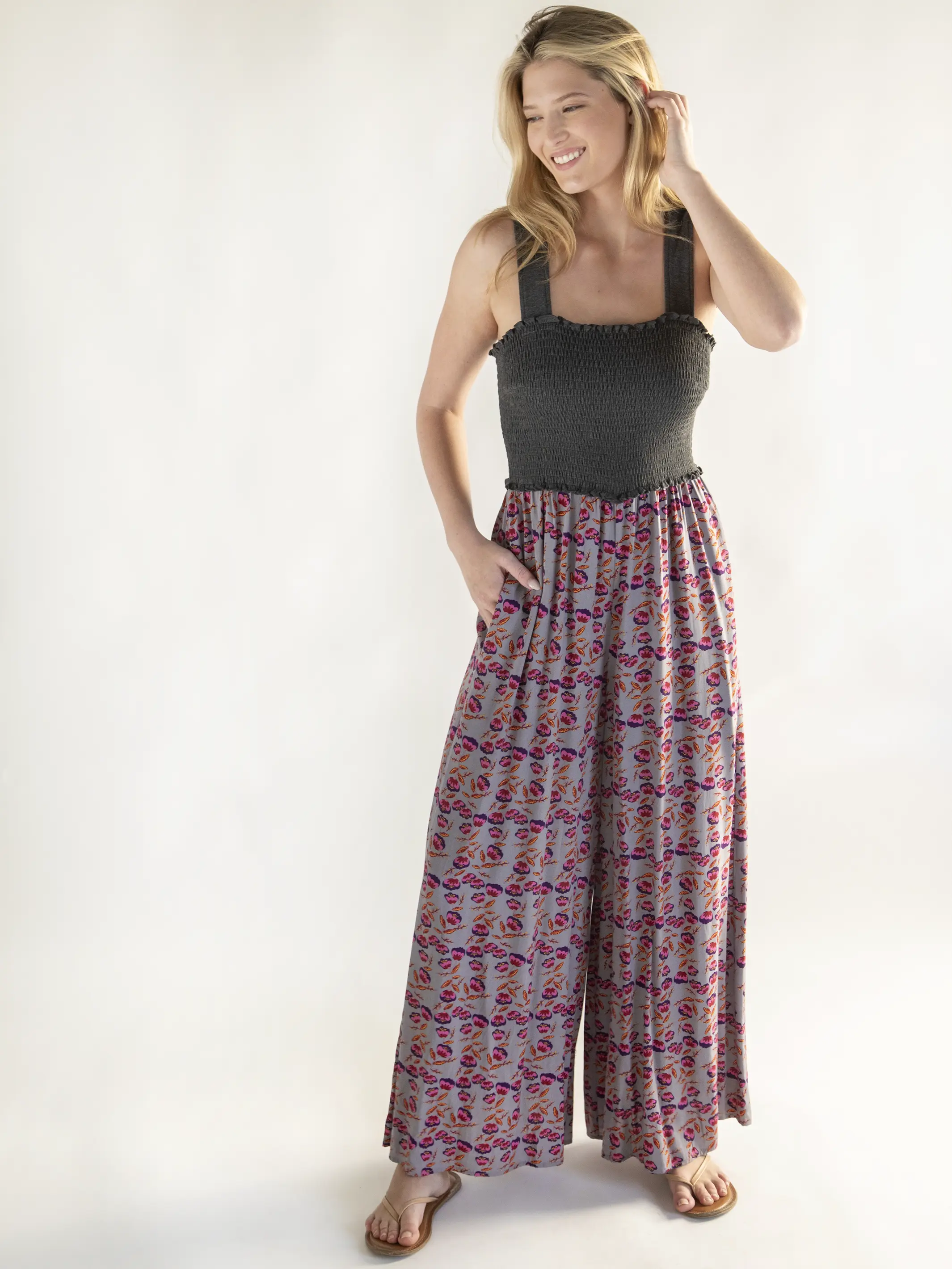 Sedona Jumpsuit - Grey Plum Tulips