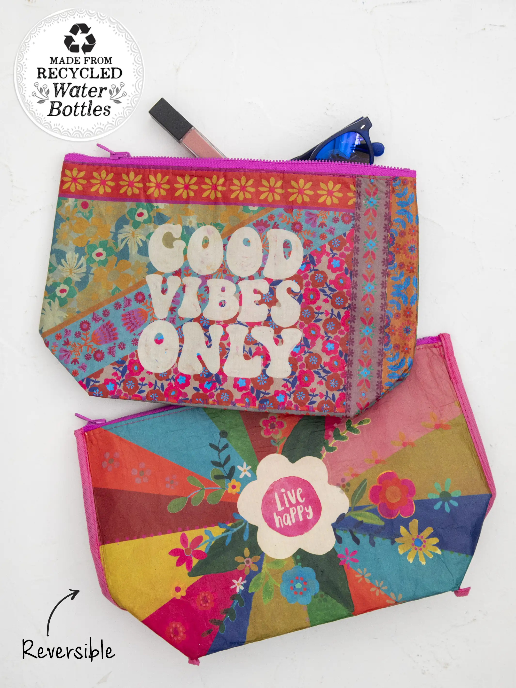 Recycled Zipper Pouch - Good Vibes Only