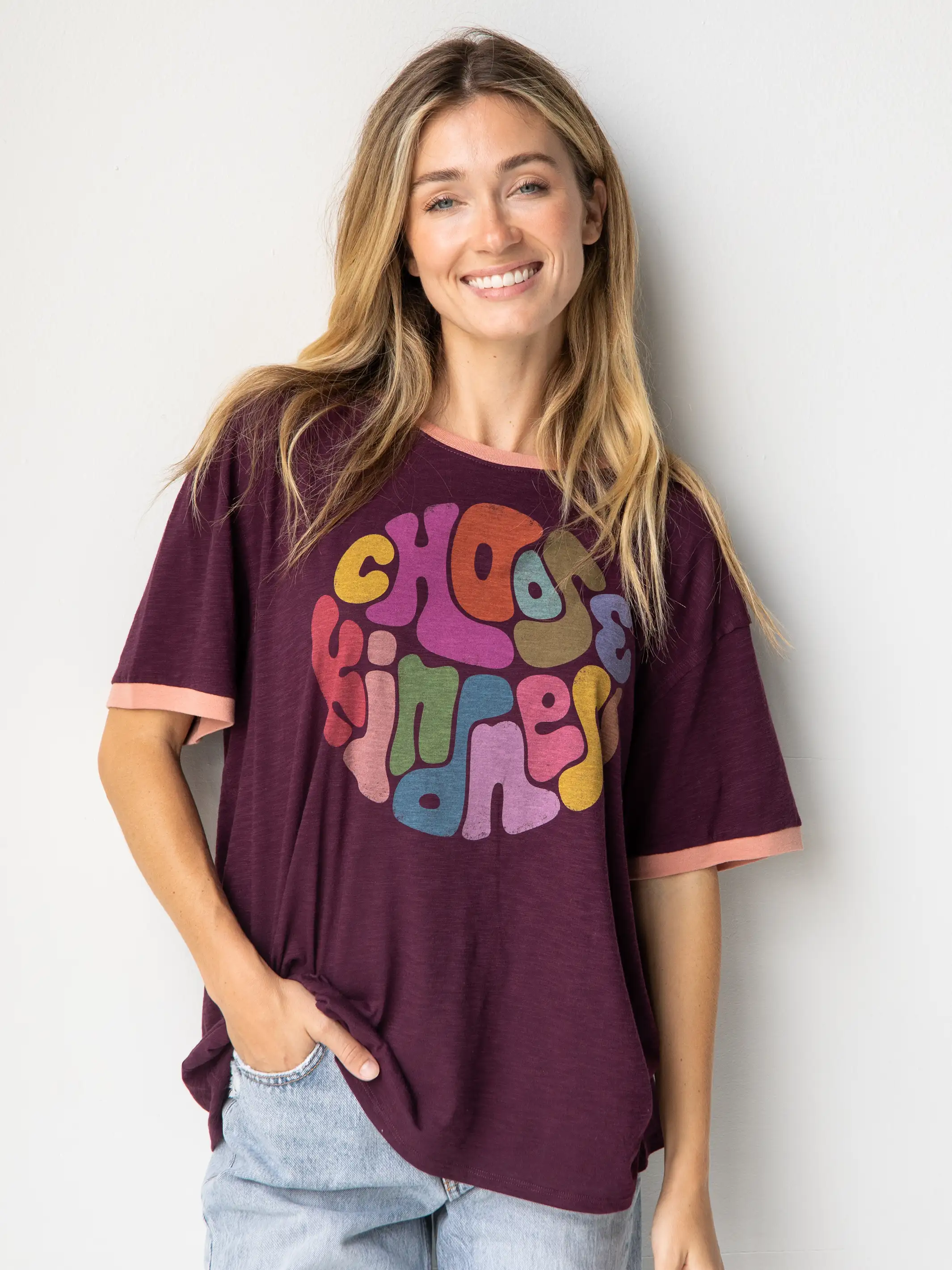 Ringer Oversized Tee Shirt - Choose Kindness