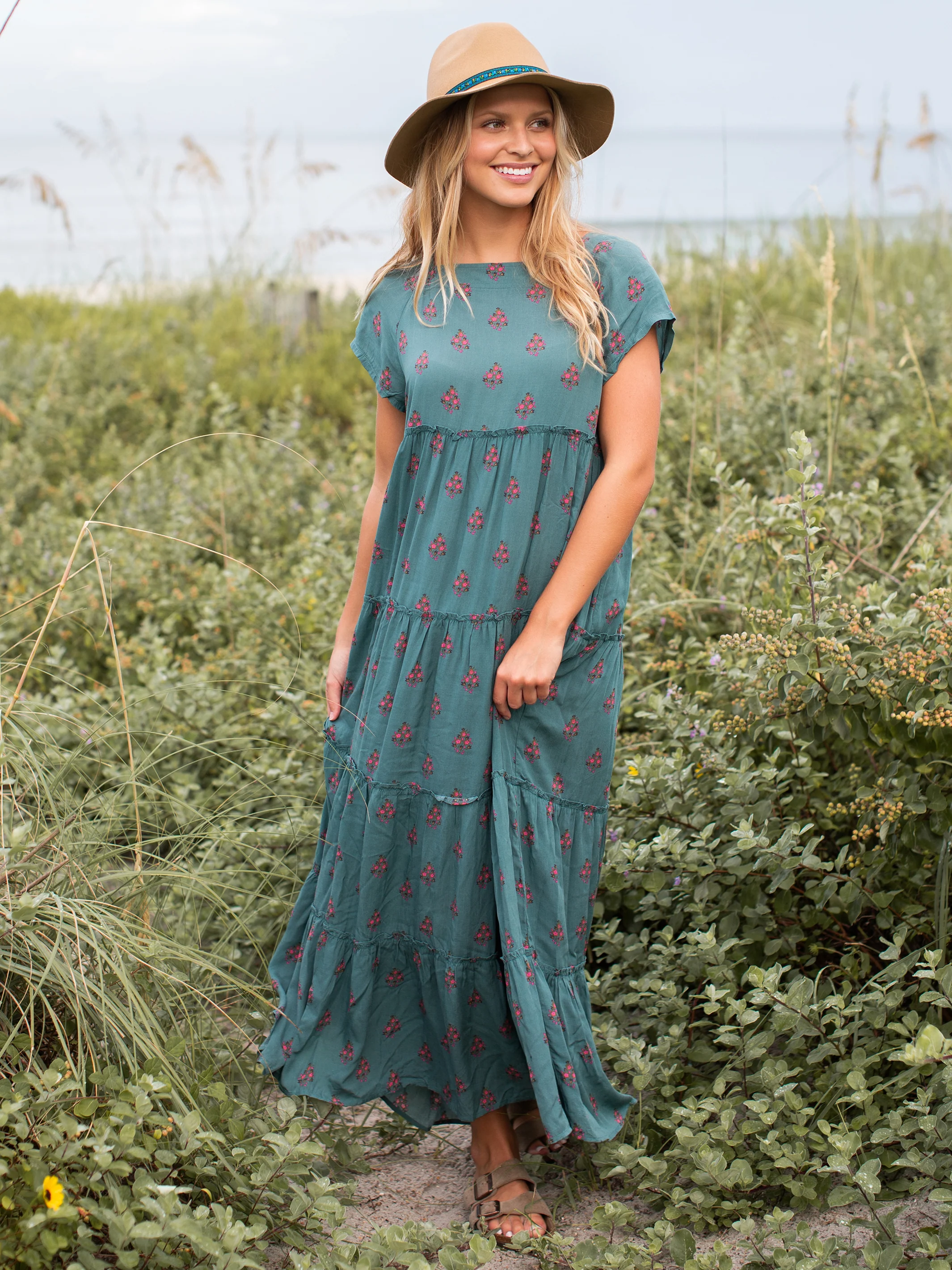 Berkley Maxi Dress - Teal Folk Floral
