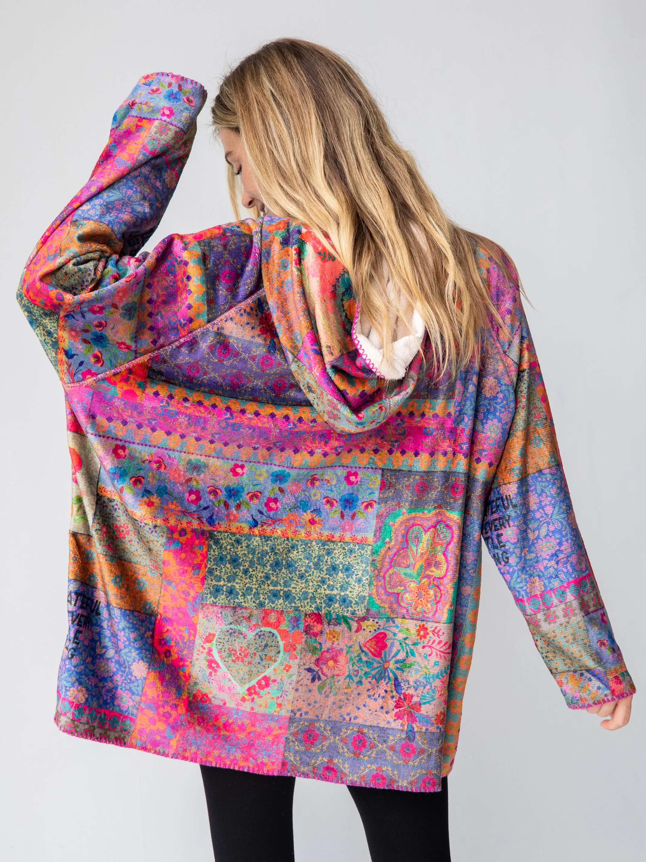 Cozy Blanket Hoodie - Love Folk Floral Patchwork