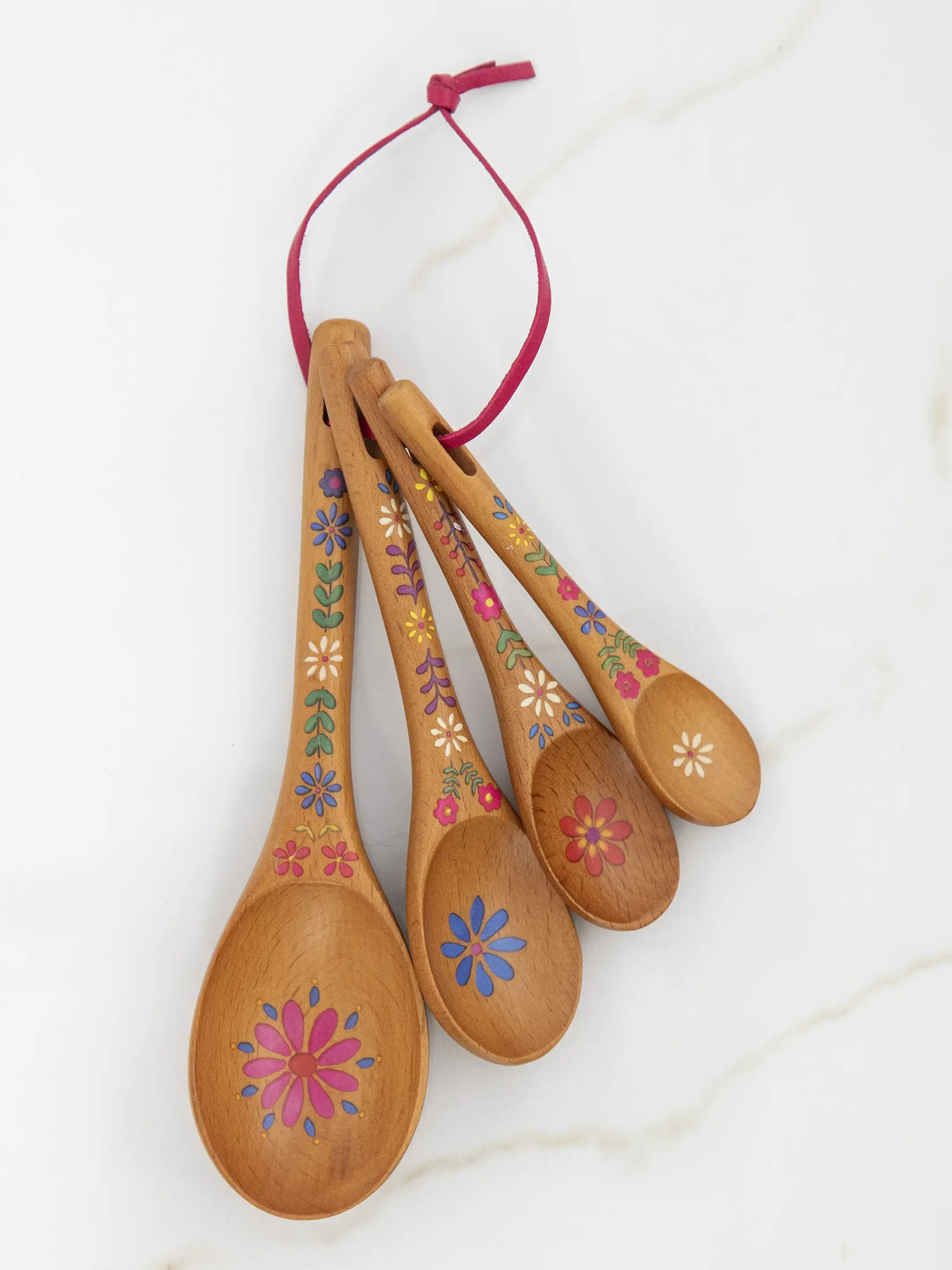 Folk Flower Wooden Measuring Spoons, Set of 4