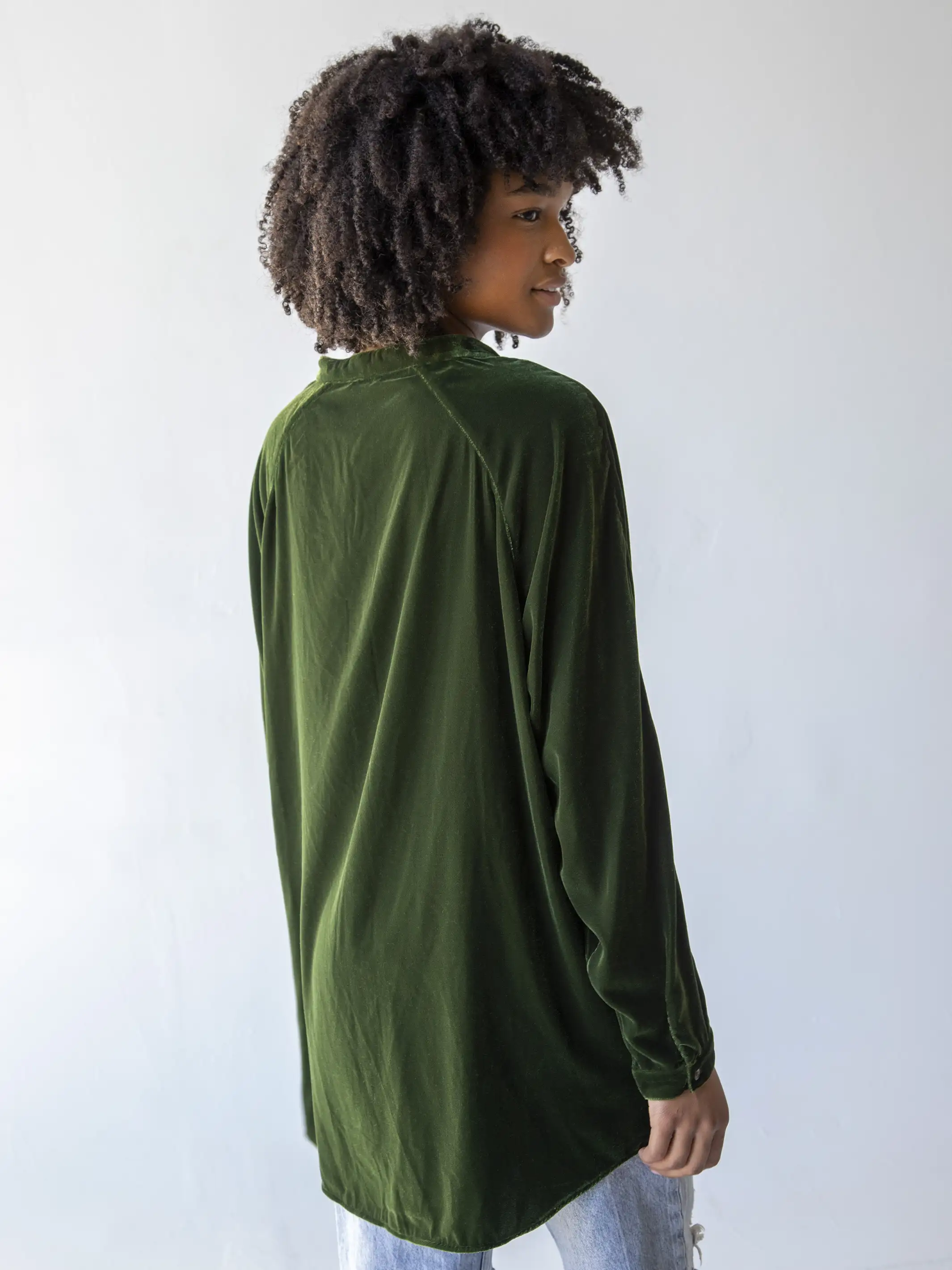 Laid Back Velvet Button Down - Green