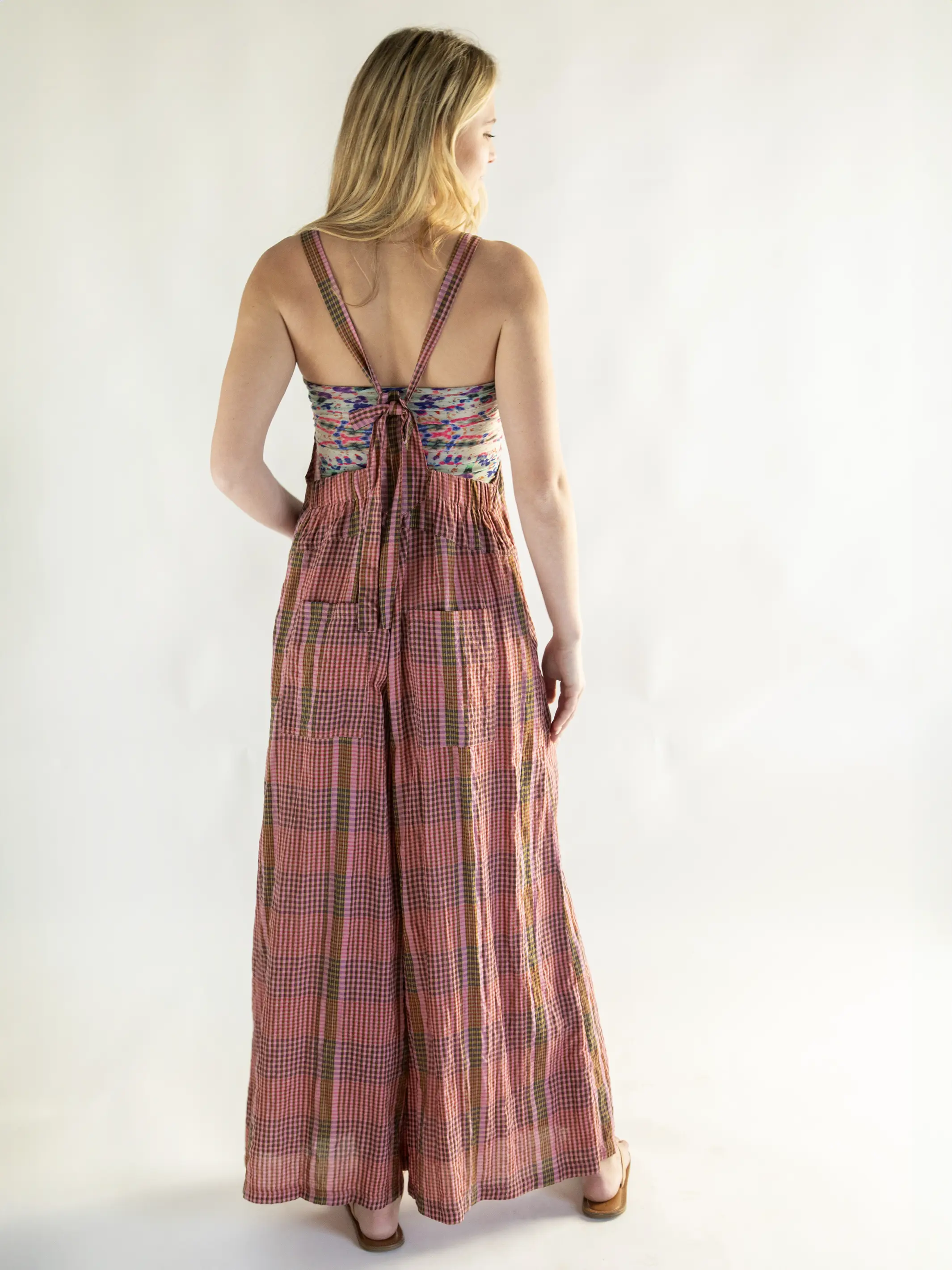Cotton Dakota Tie Overall - Pink Plaid