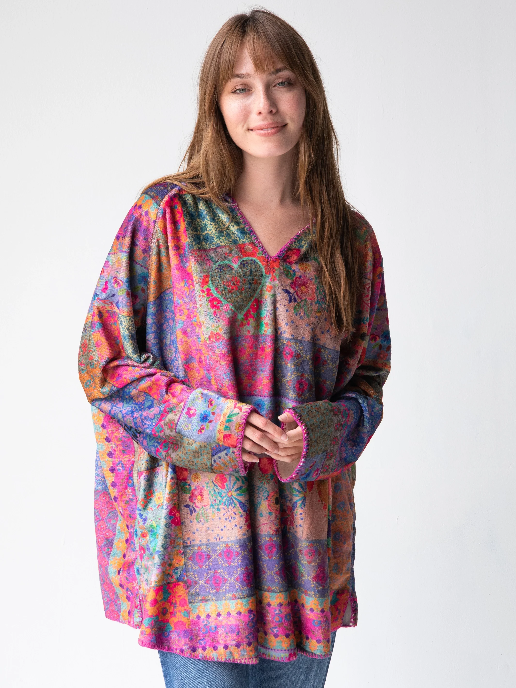 Cozy Blanket Hoodie - Love Folk Floral Patchwork