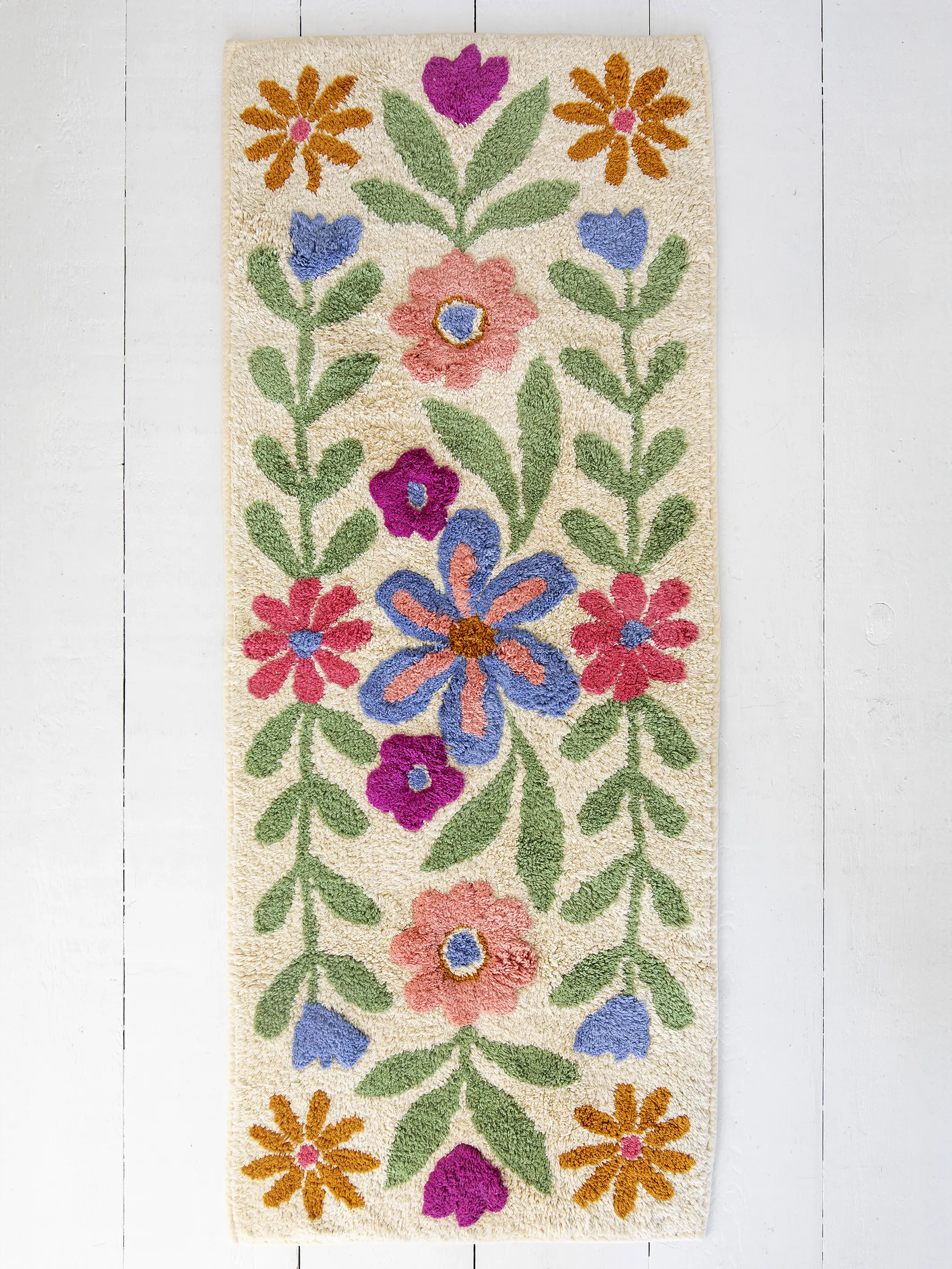 Tufted Runner Bath Mat - Taupe Folk Floral