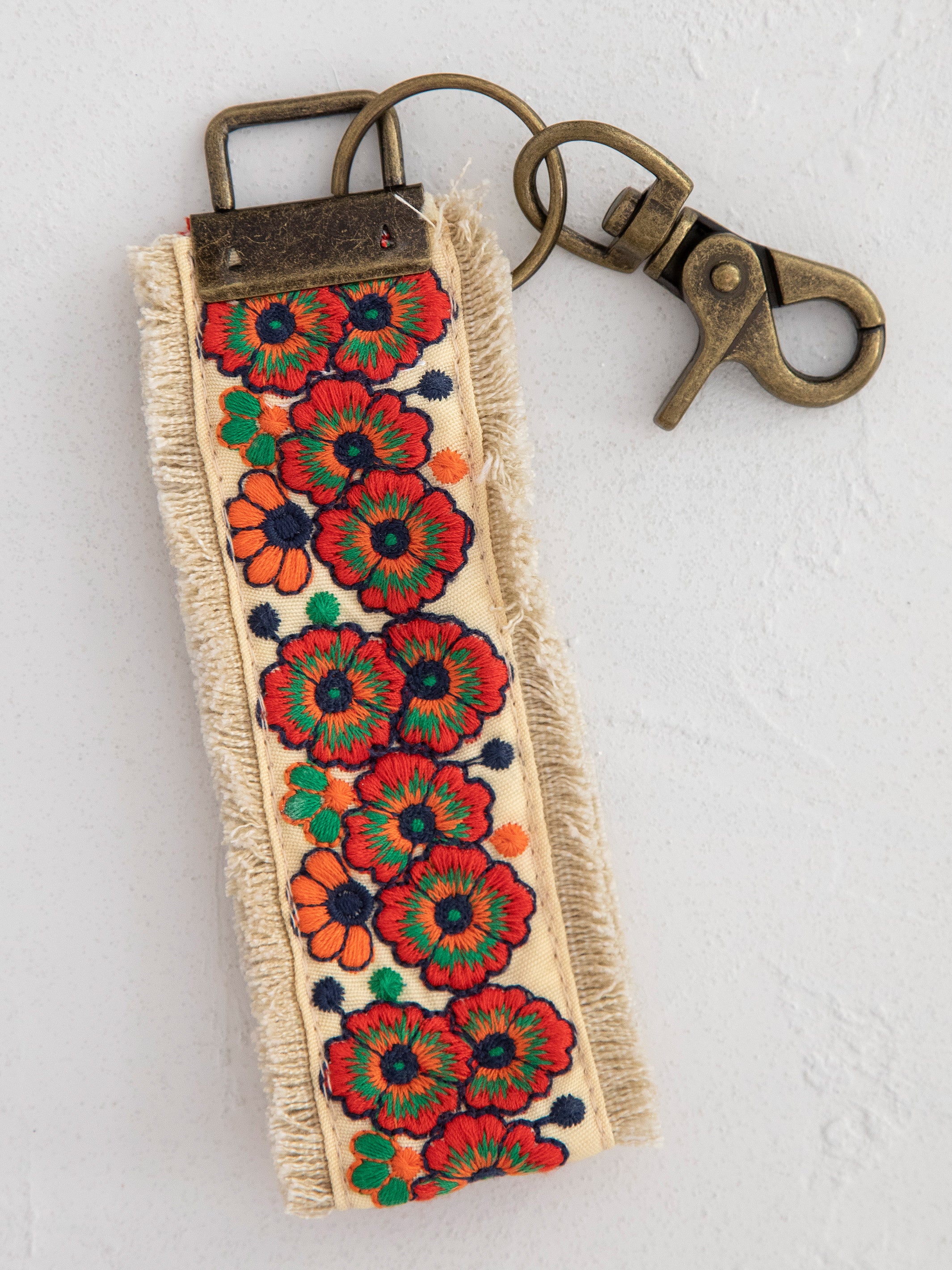 Embroidered Key Chain - Cream