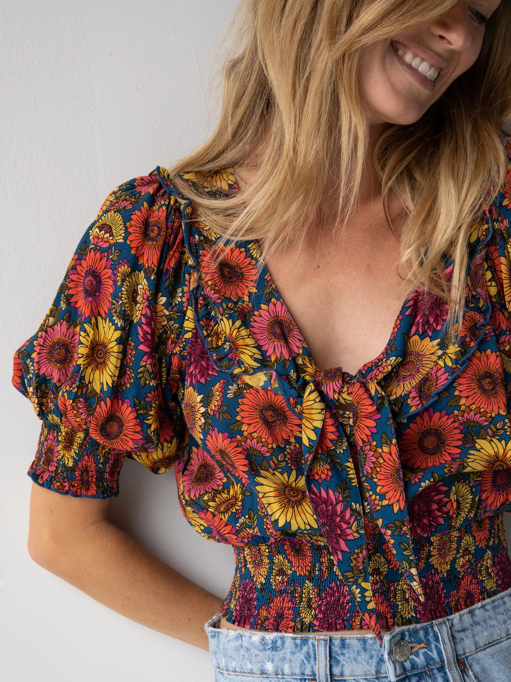 Good Vibes Smocked Top - Sunflower