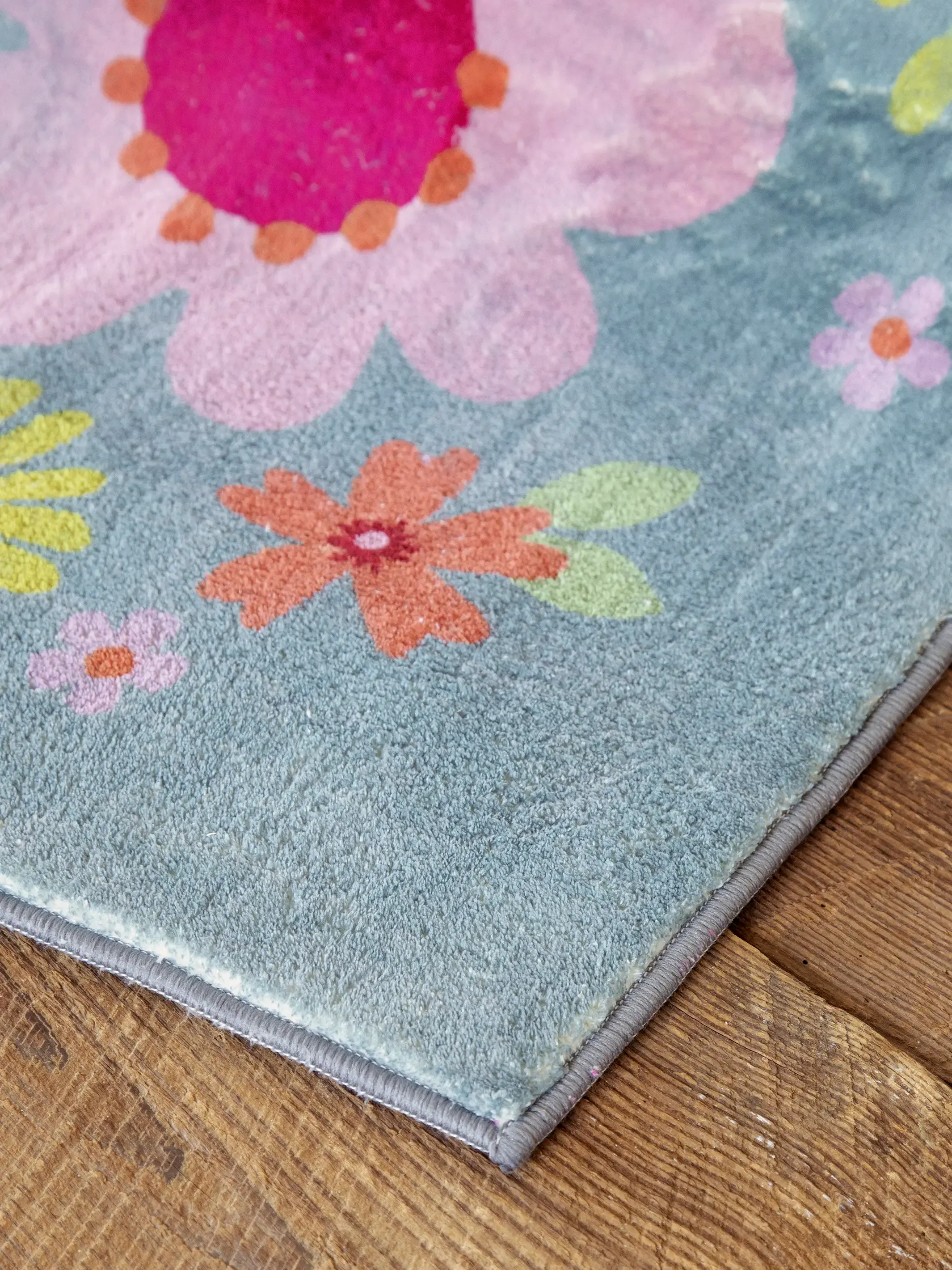 Chenille Rug, 2' x 8' - Turquoise Folk Flower