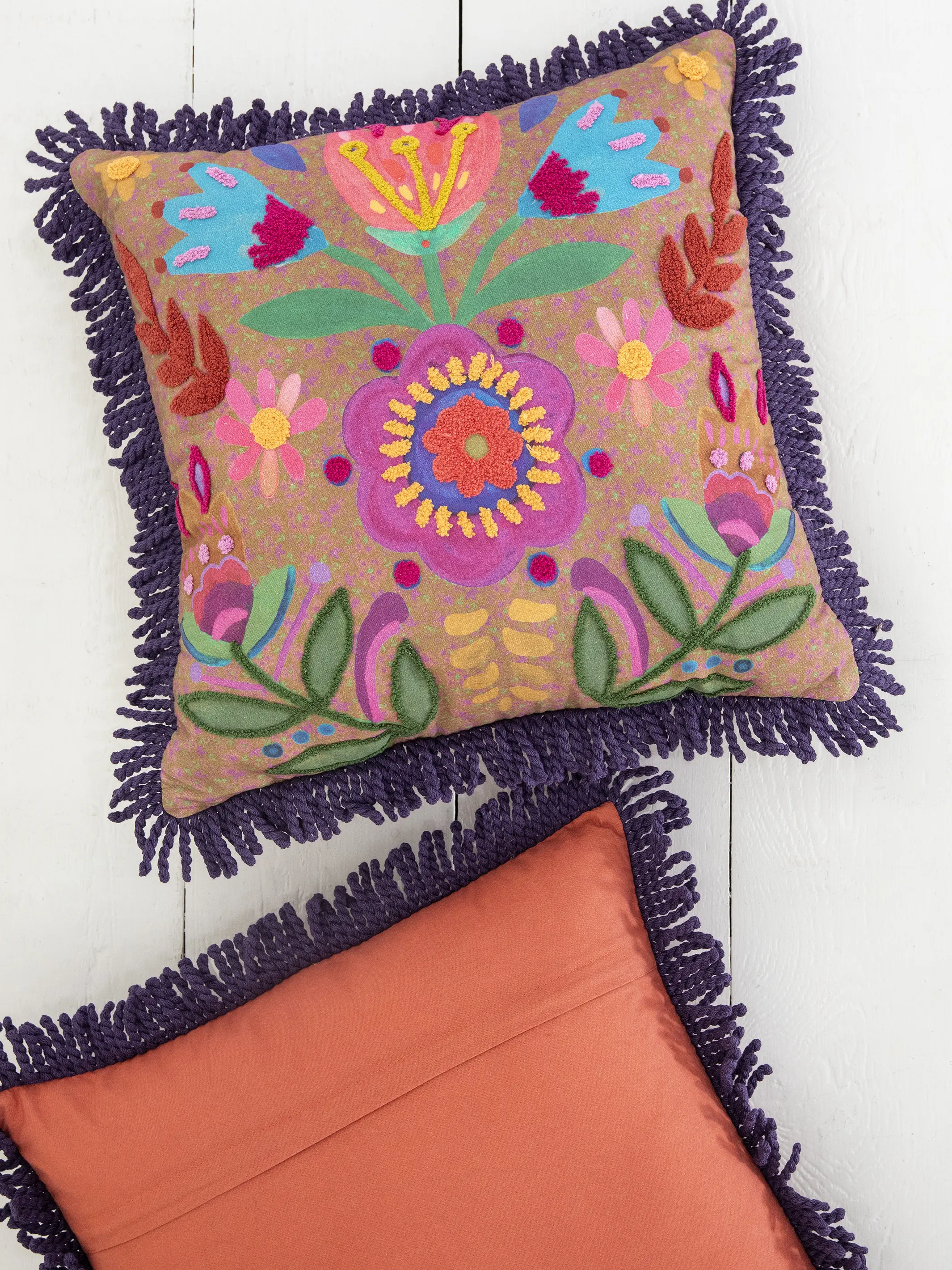 Tufted Boho Pillow - Brown