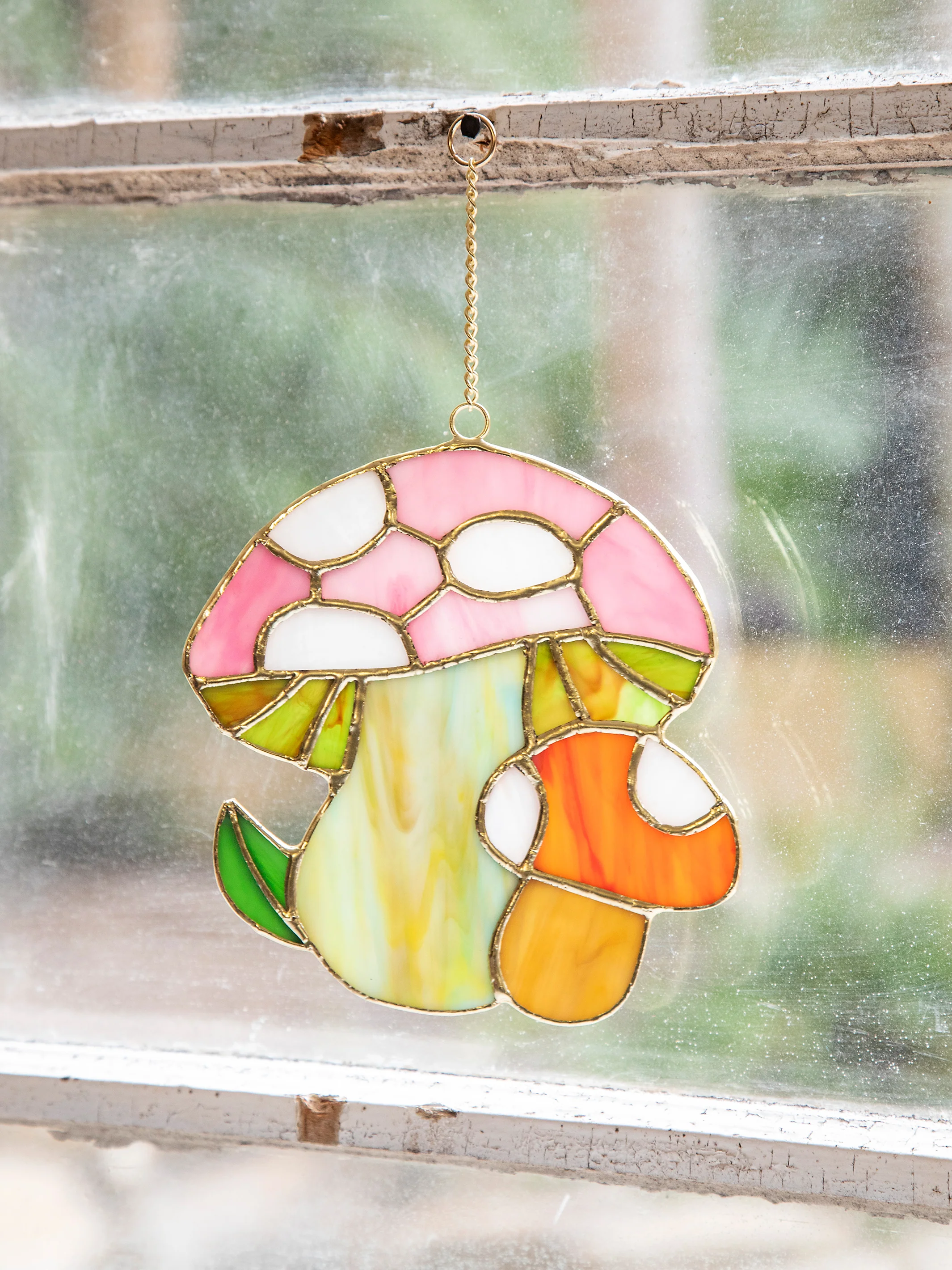 Stained Glass Window Hanging - Mushroom