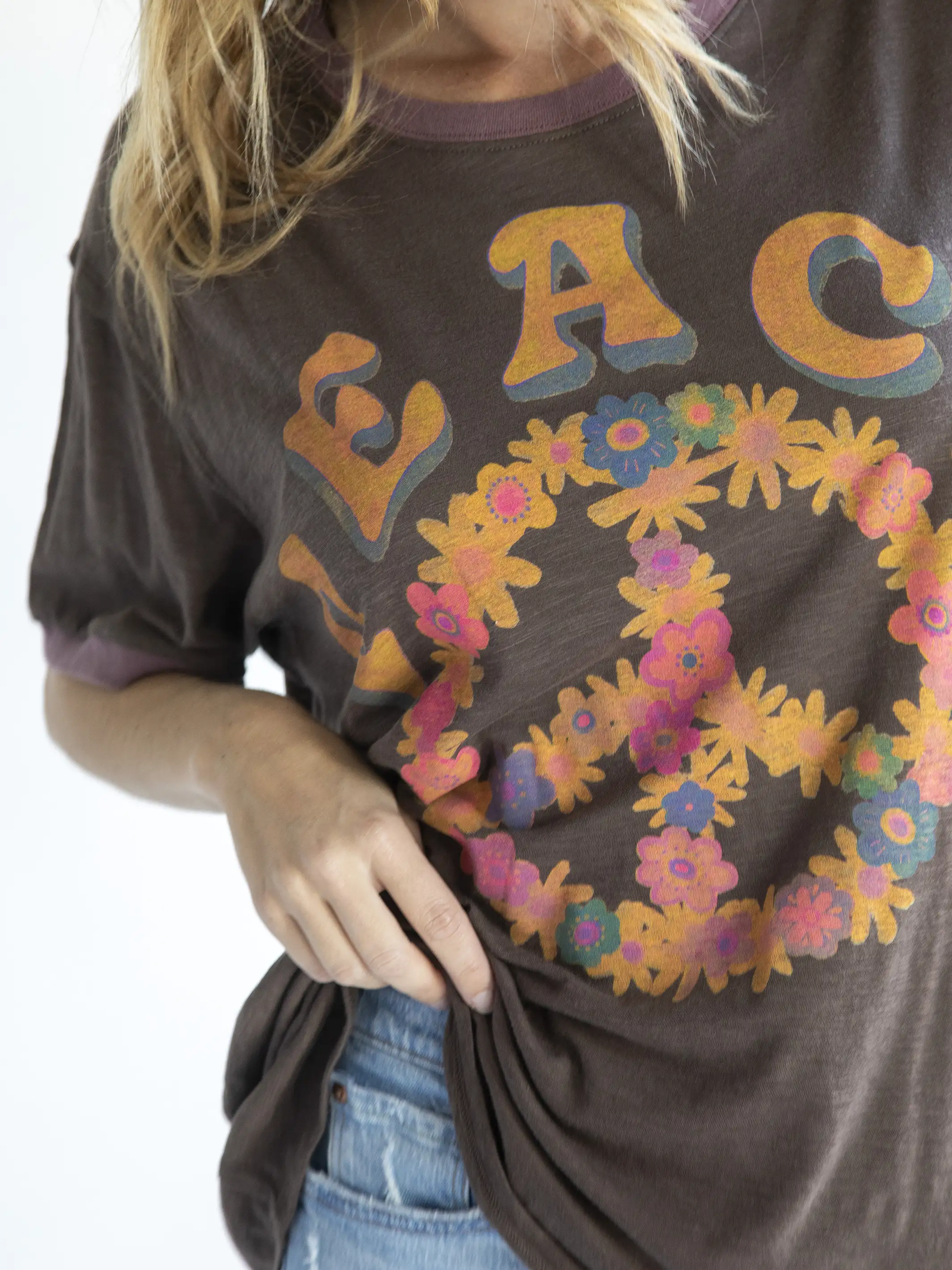 Ringer Oversized Tee Shirt - Peace