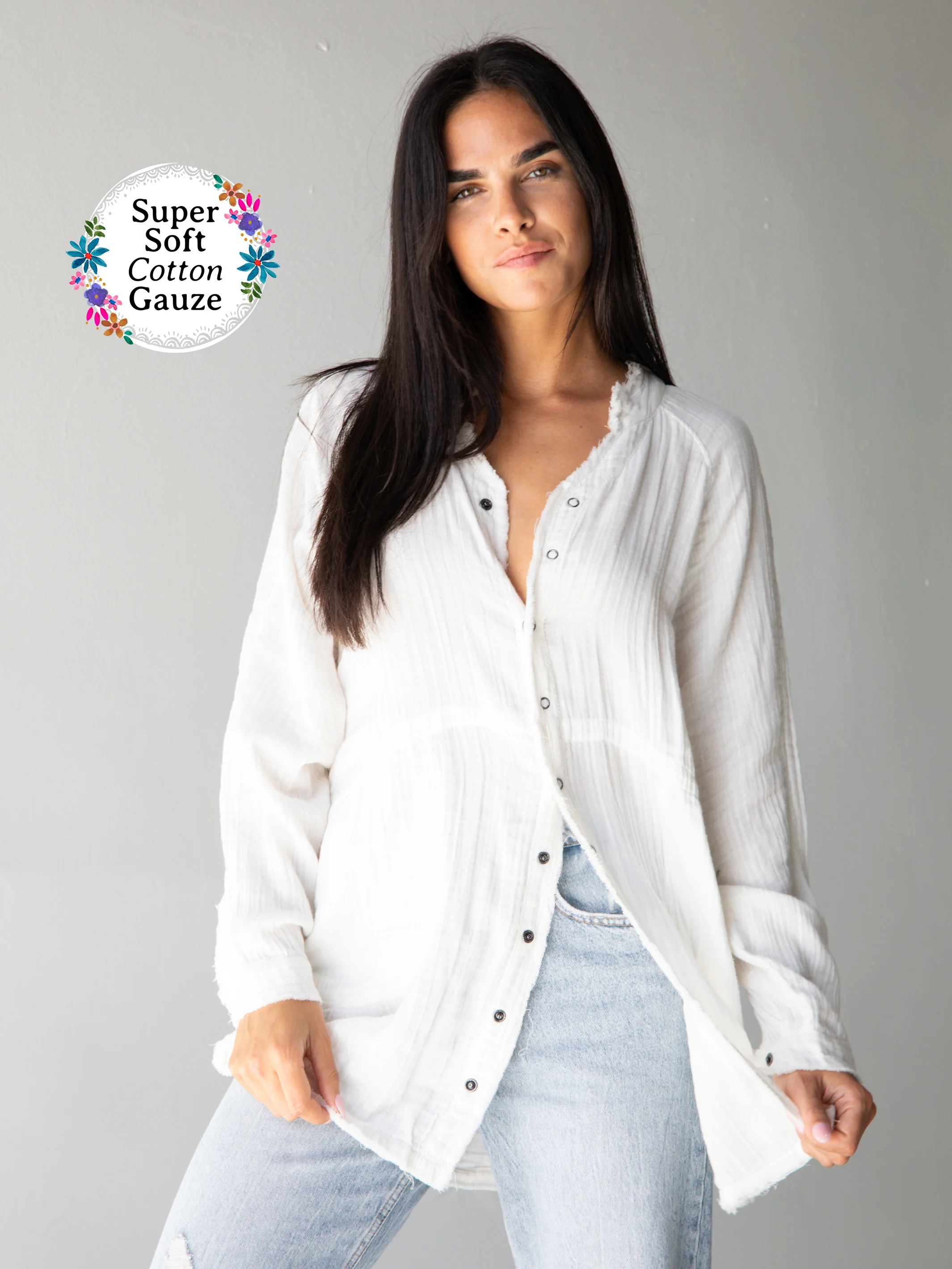 Laid Back Button Down Top - White
