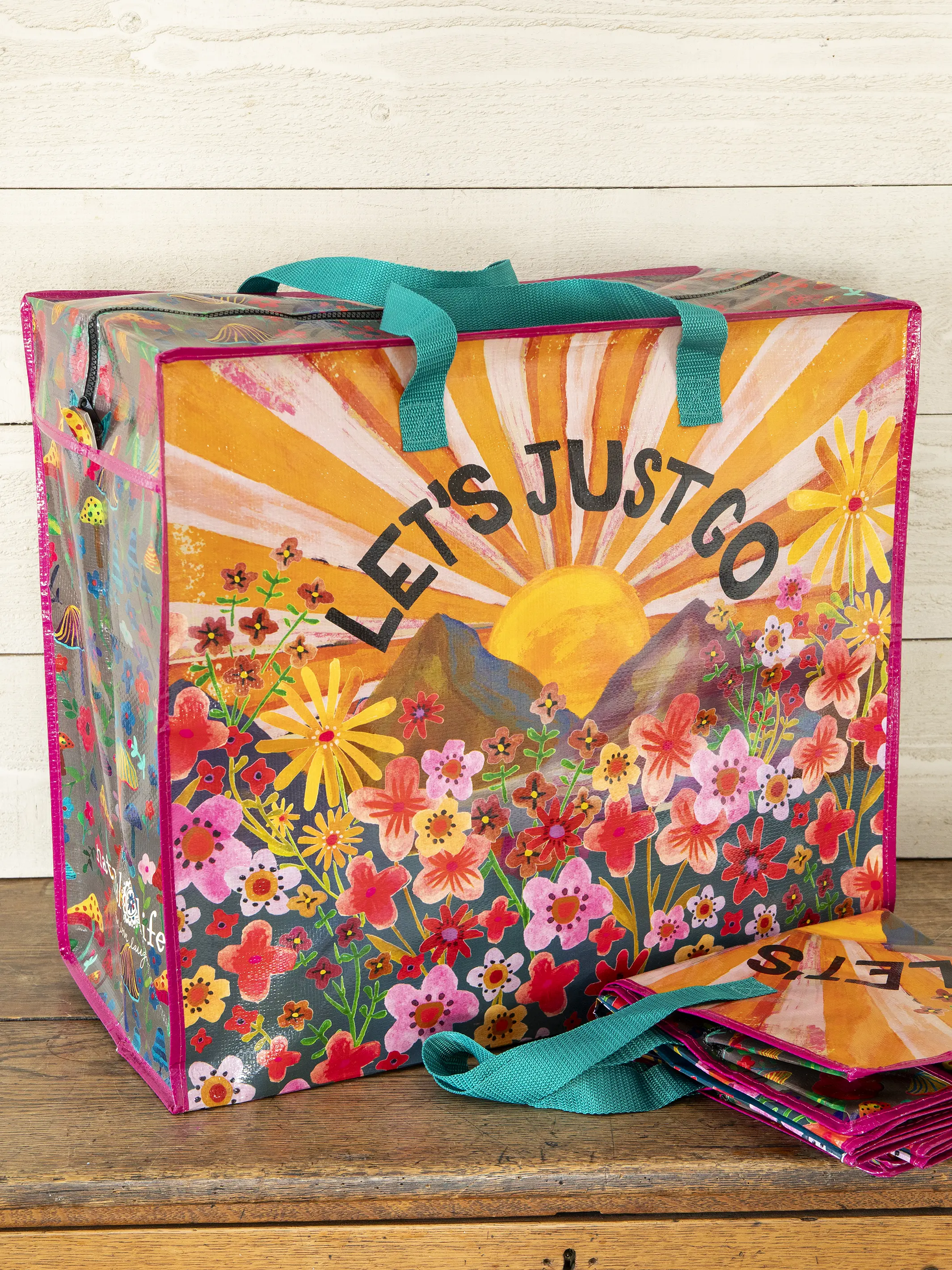 Jumbo Tote Bag With Zipper - Let's Just Go