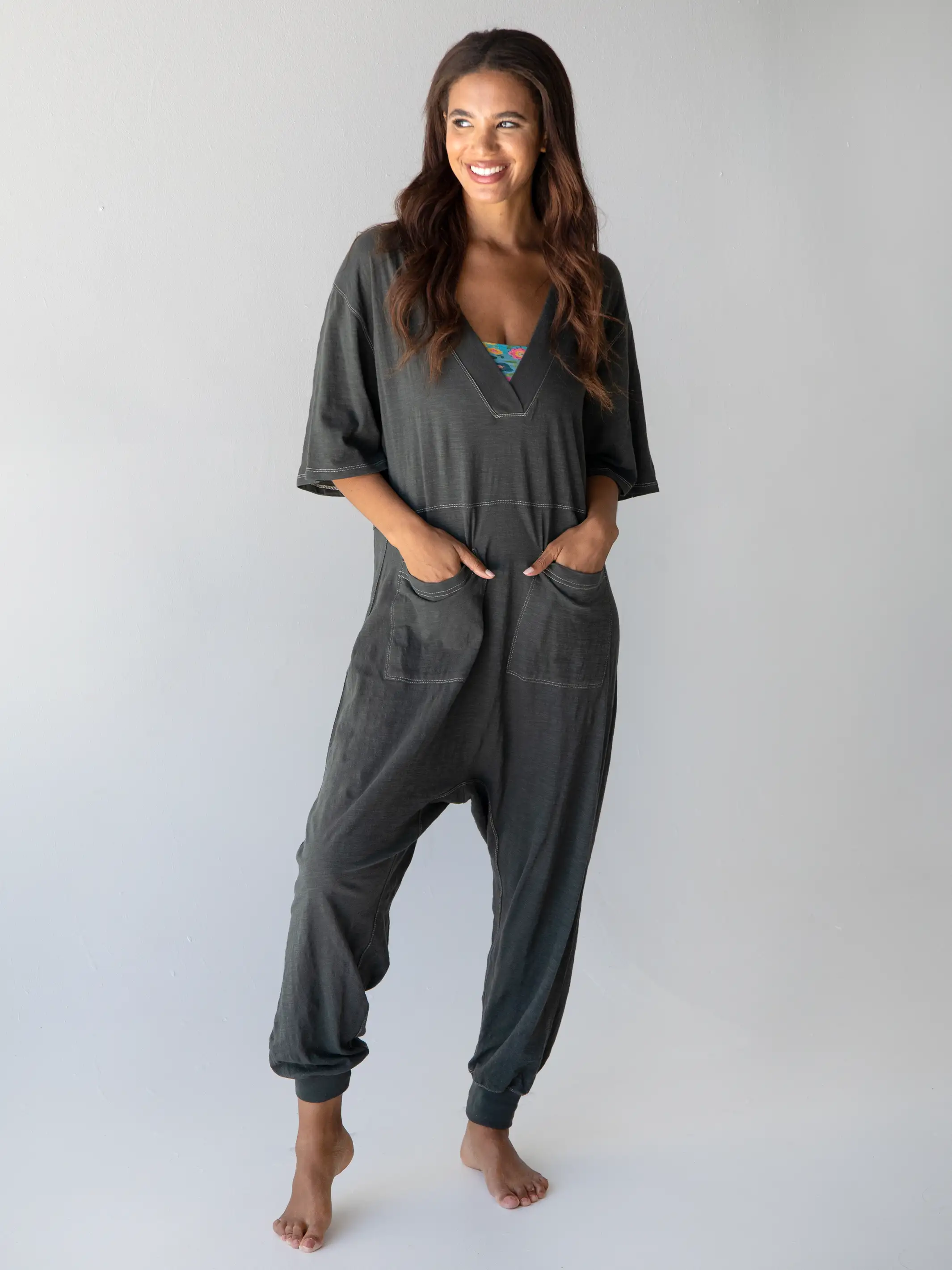 Charlie V-Neck Jumpsuit - Charcoal
