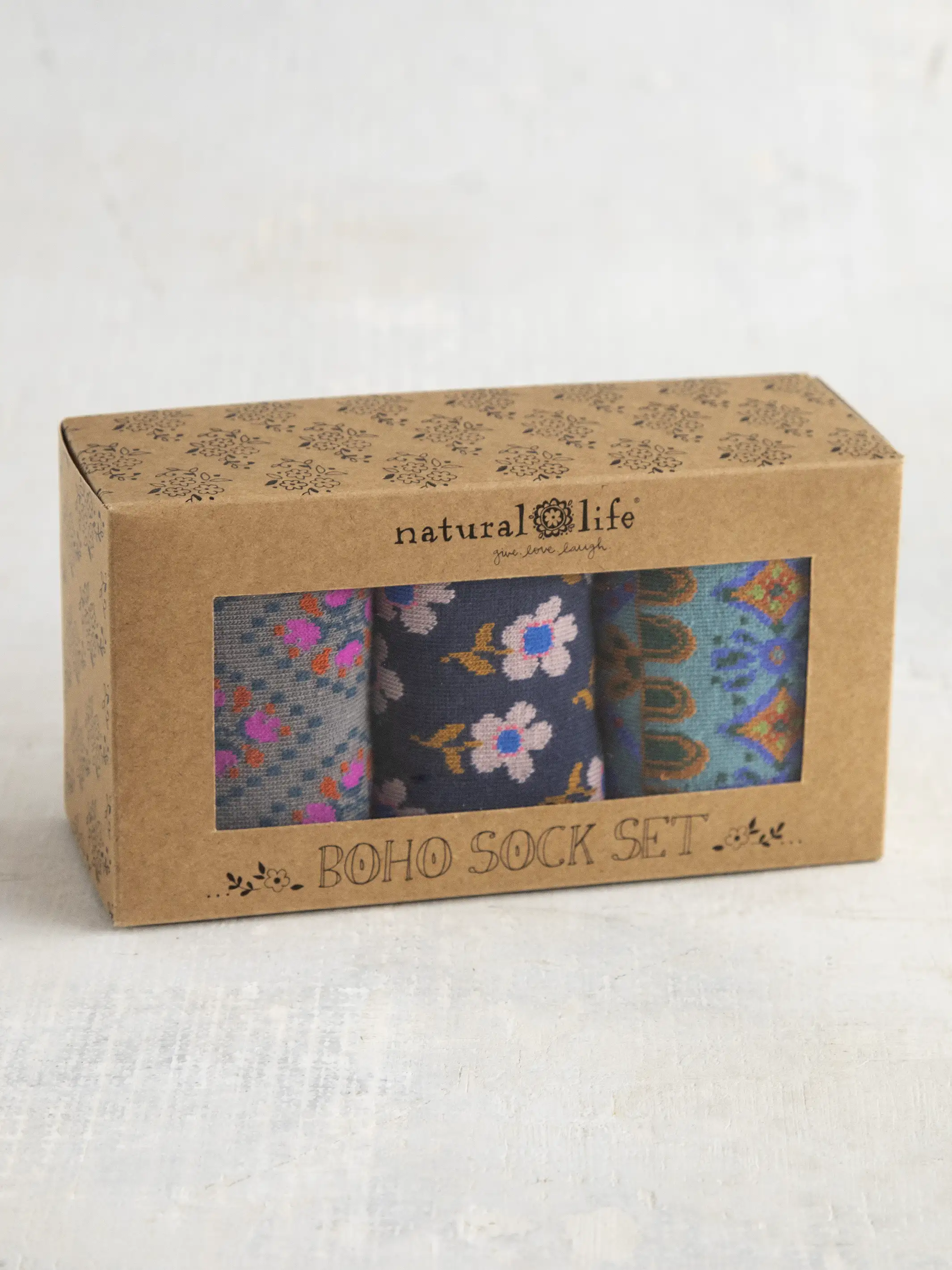 Boxed Boho Sock, Set of 3 - Navy Blossom