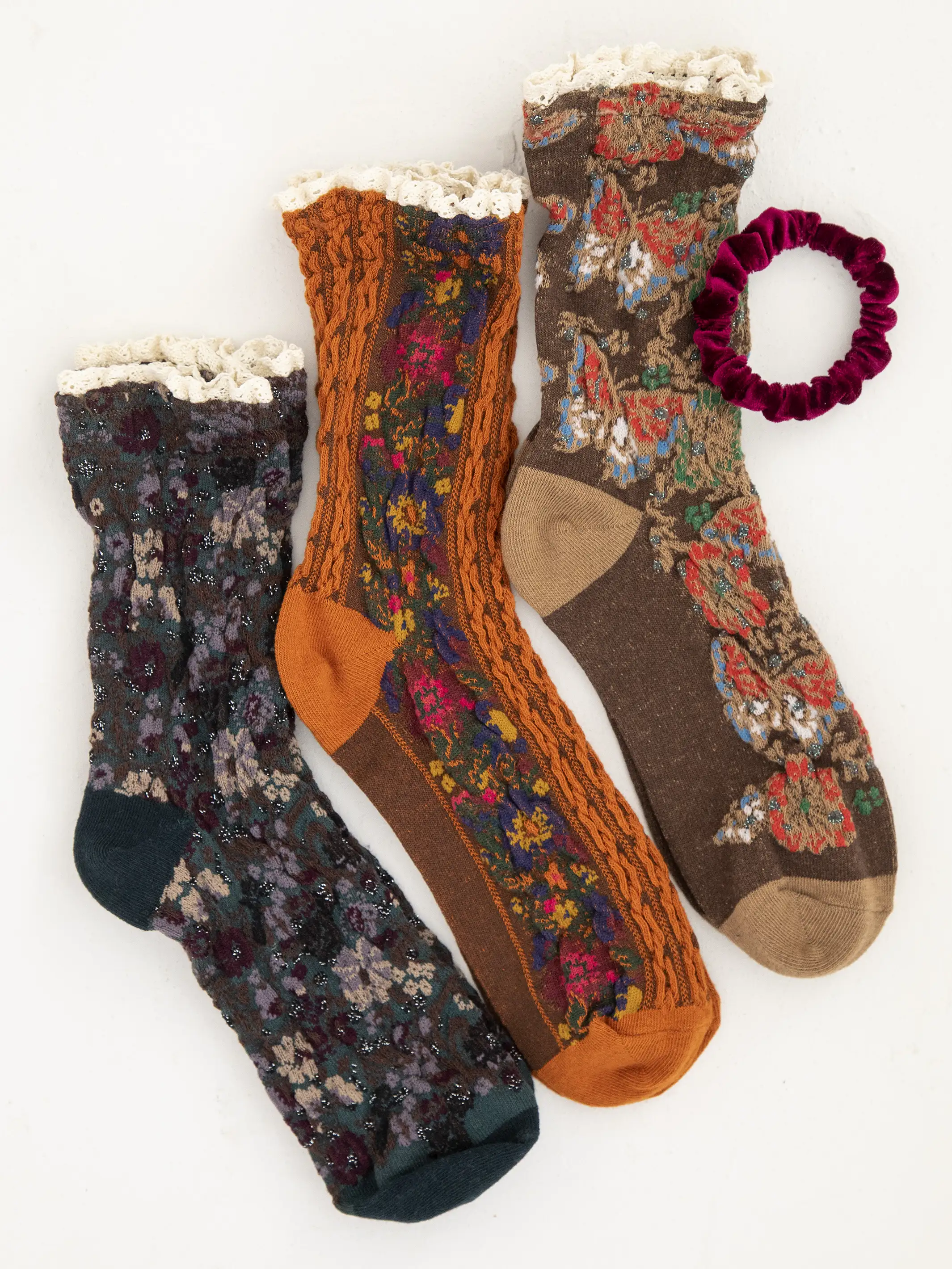 Blossom Socks & Scrunchie, Set of 3 - Rust