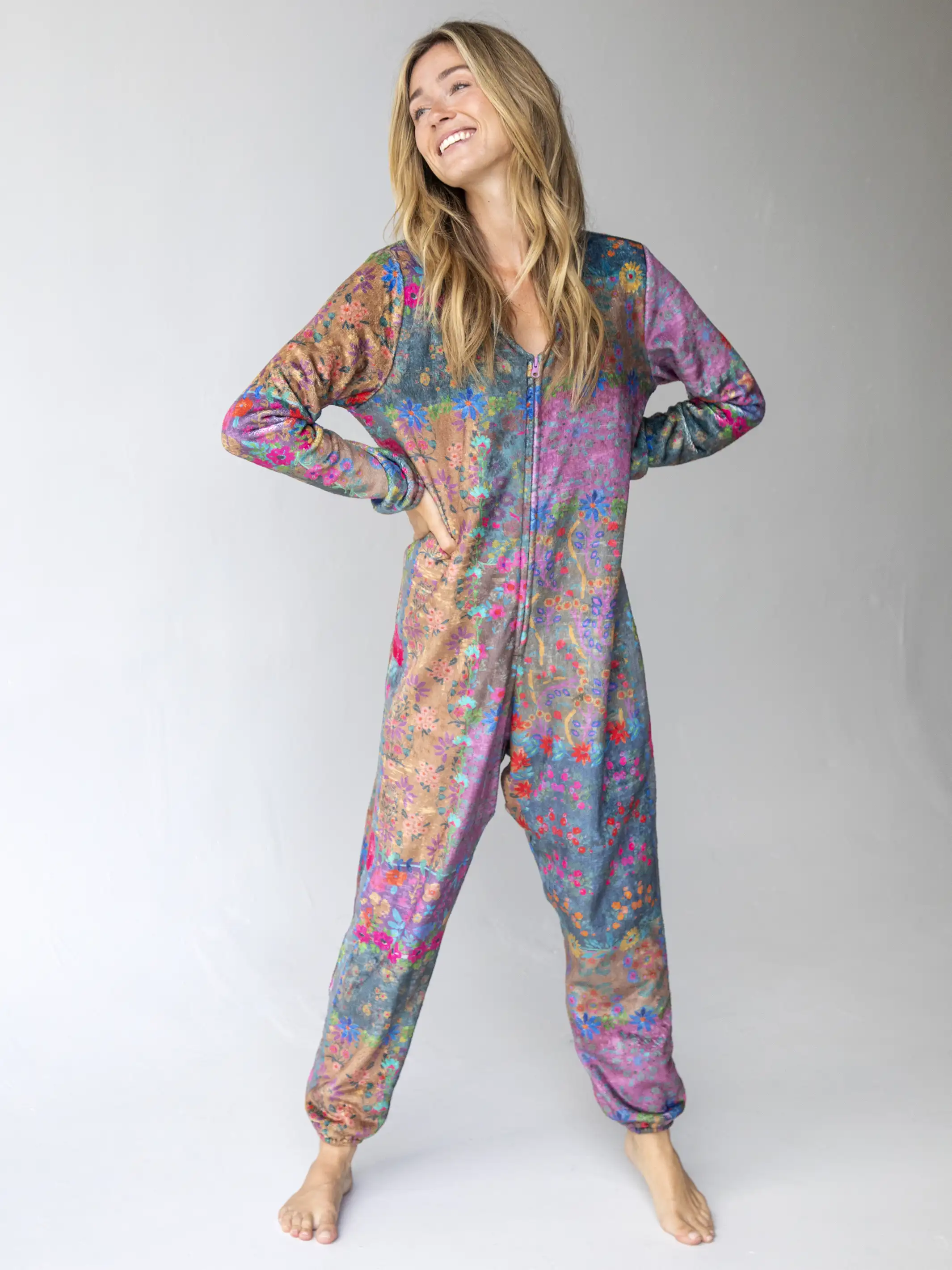 Fleece Onesie Pajamas - Vintage Rose Patchwork