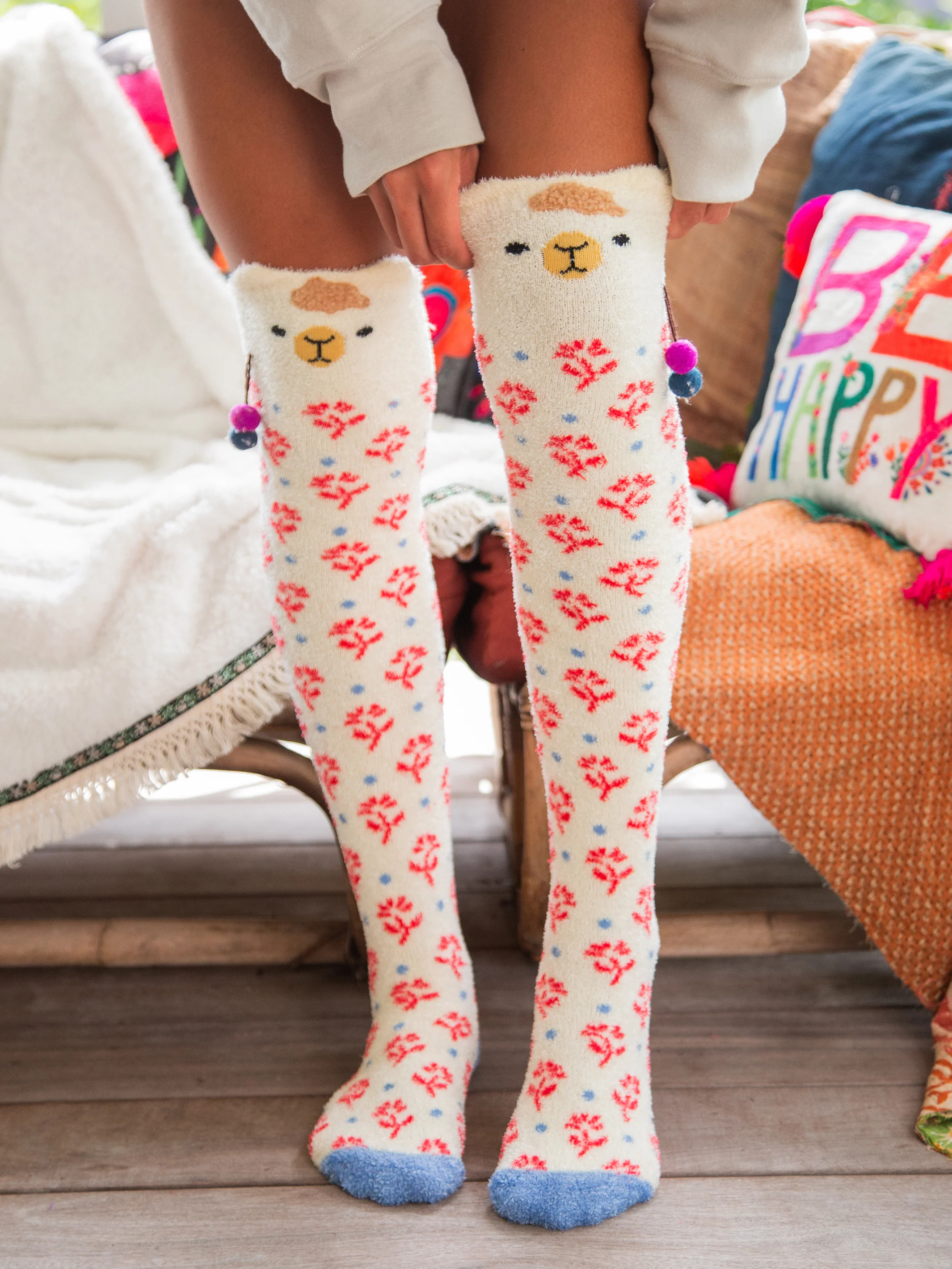 Over-the-Knee Critter Cozy Socks - Llama