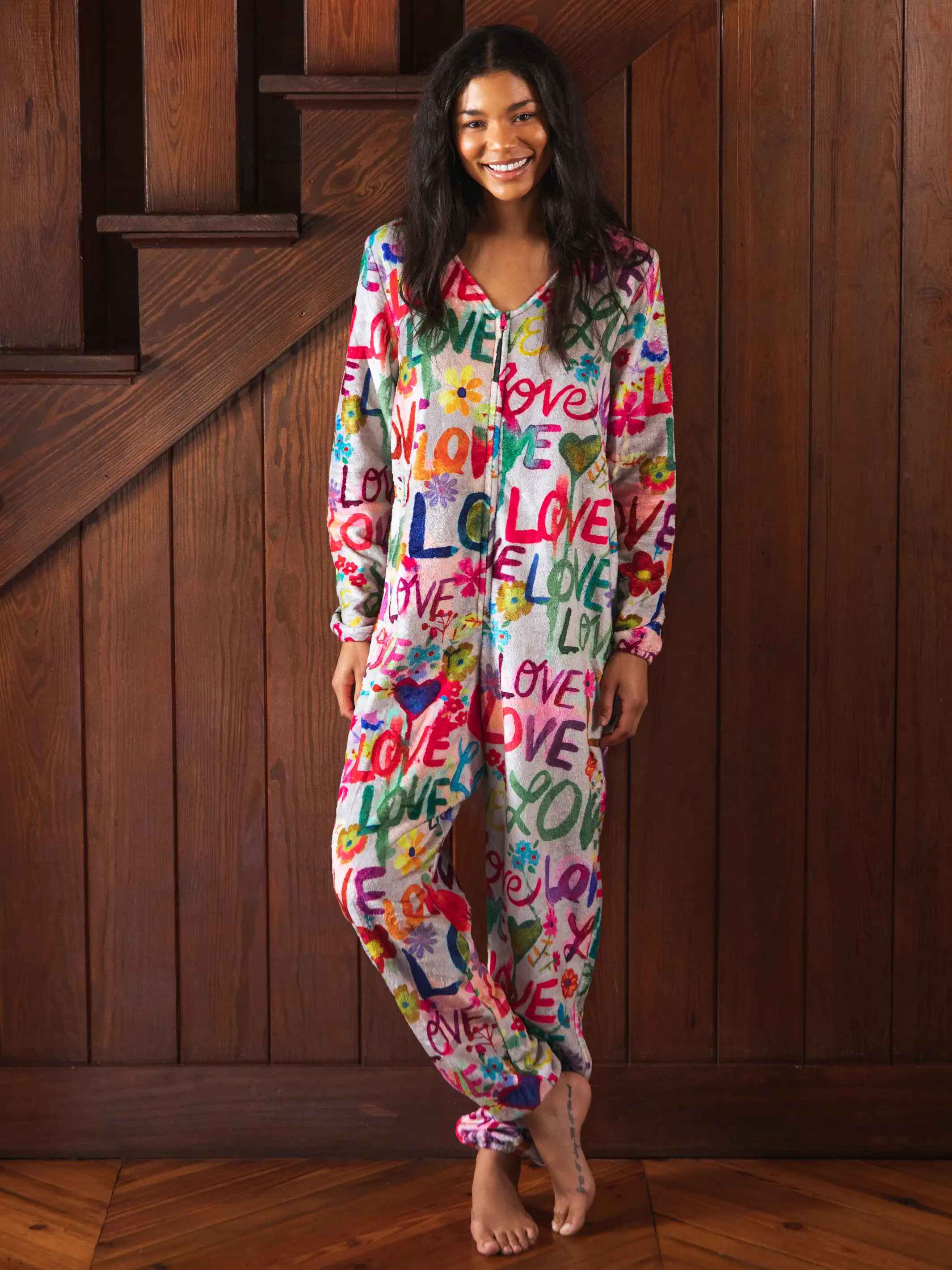 Fleece Onesie Pajamas - Love Hearts