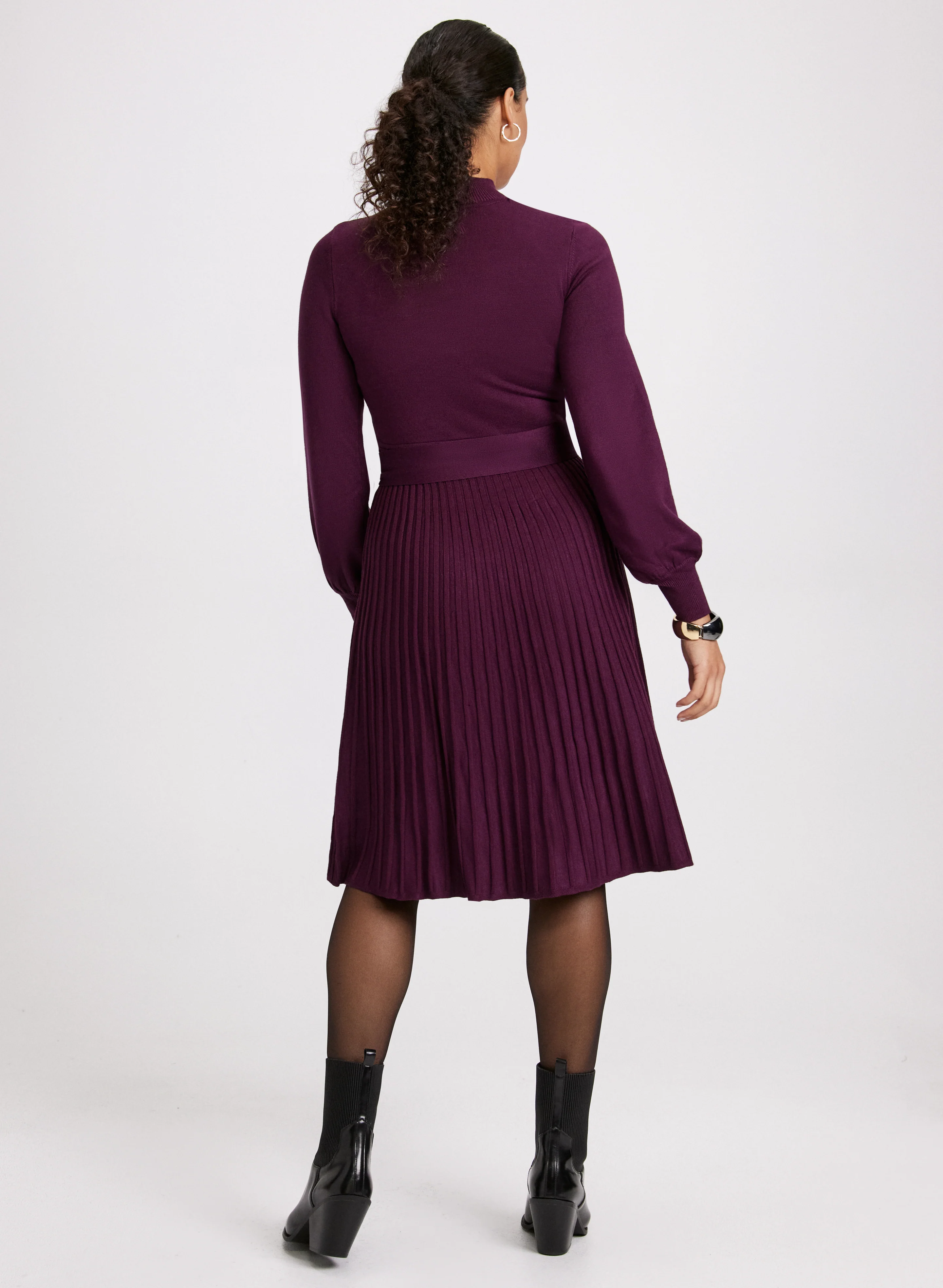 Pleated Skirt Sweater Dress