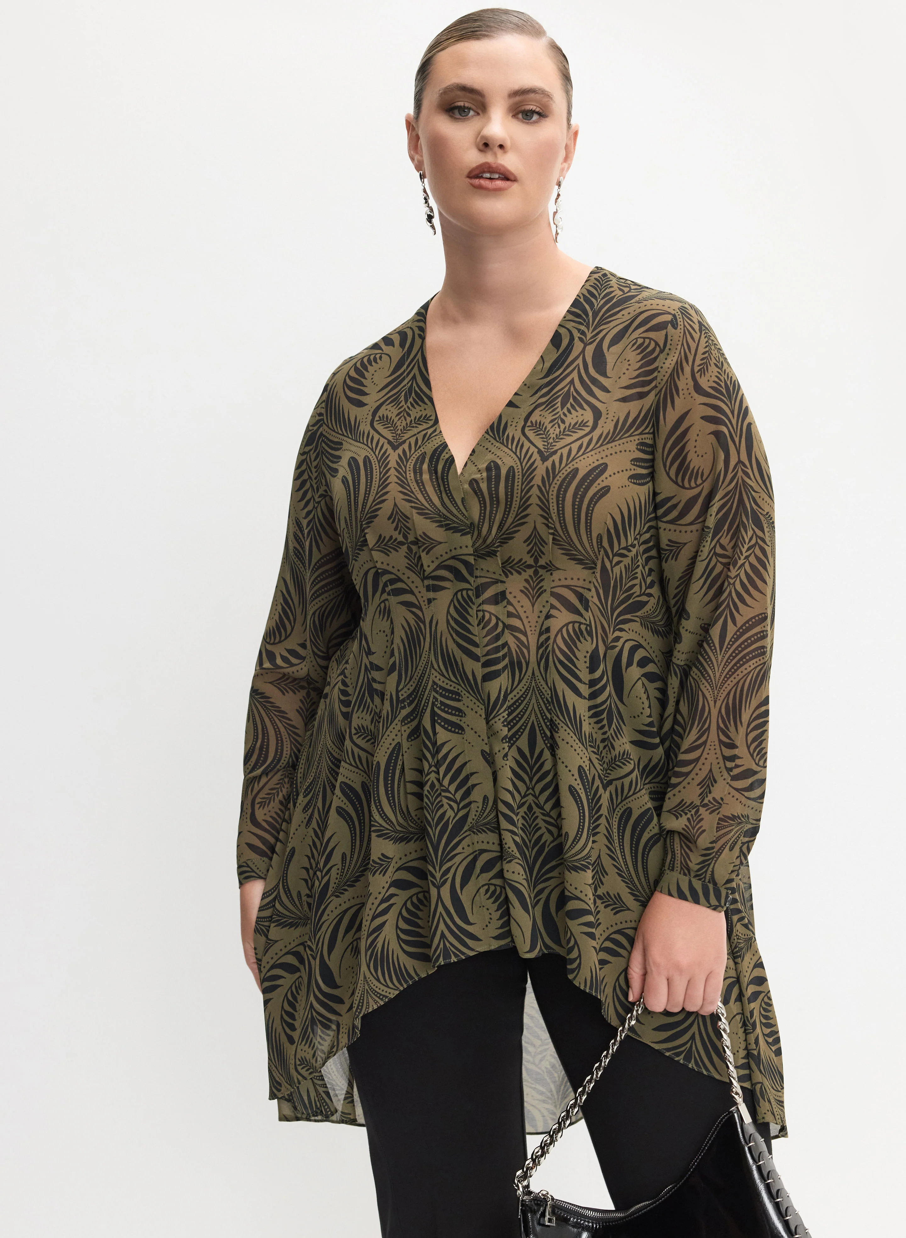 Melanie Lyne - Leaf Print Button-Up Blouse