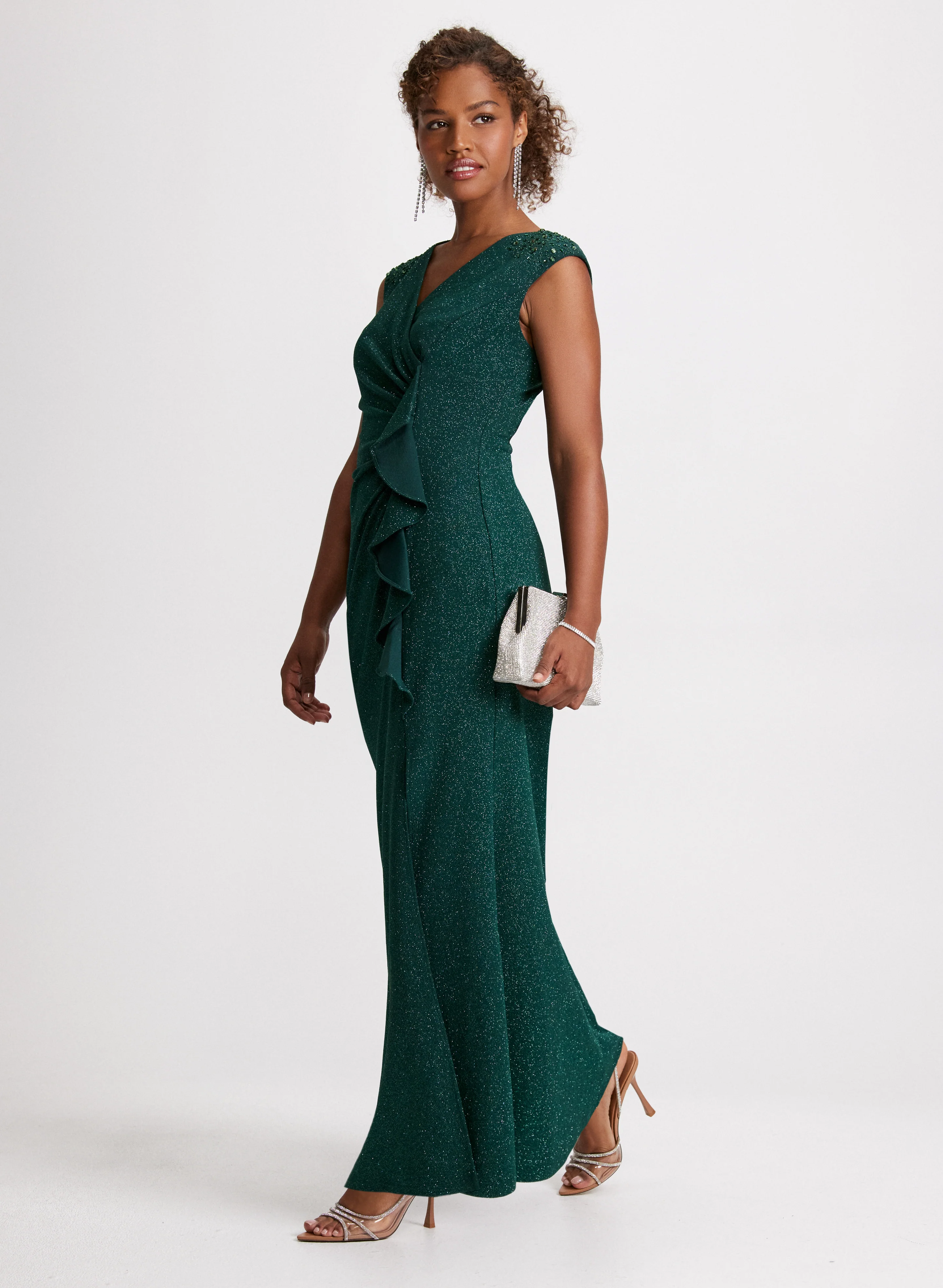 Shimmering Detail Ruched Waist Dress