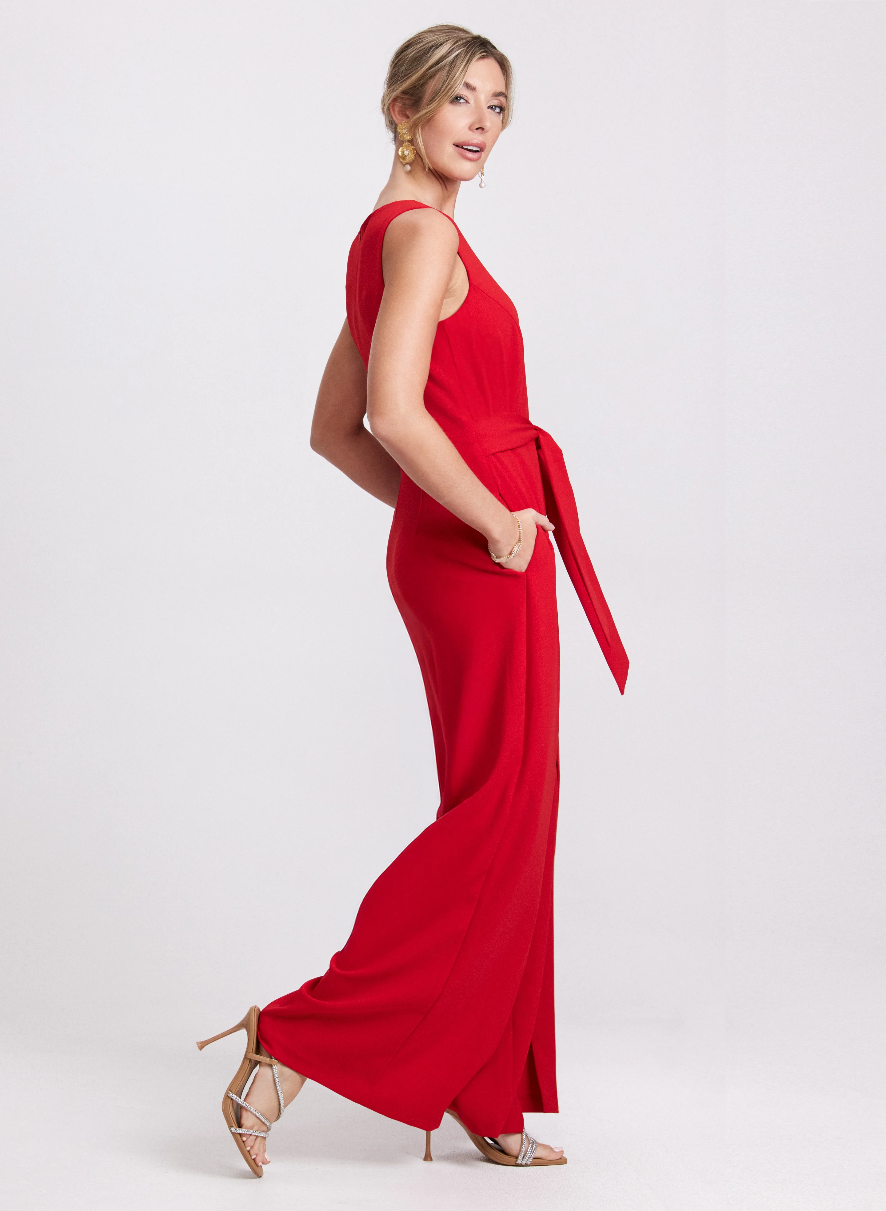 Split-Leg Crepe Jumpsuit