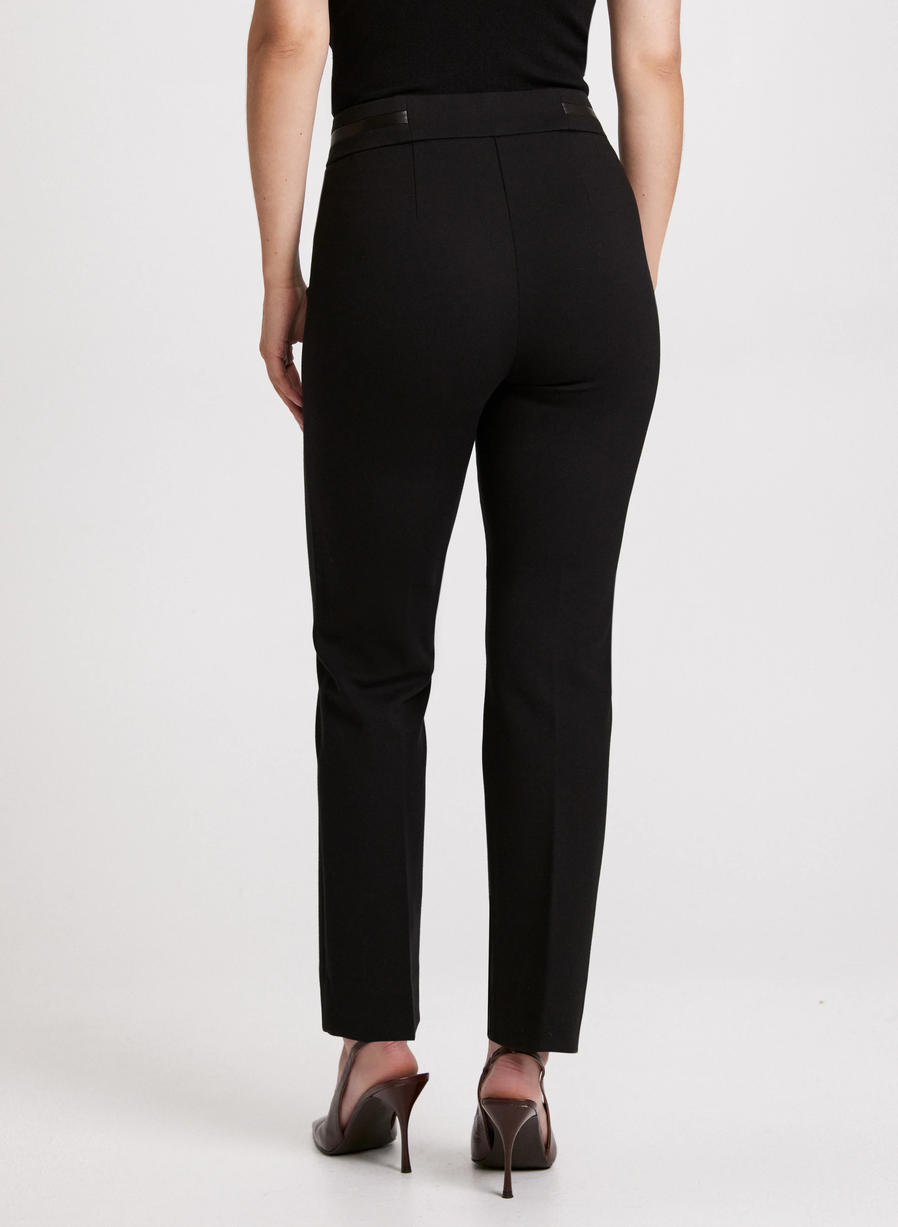 Sofia Vegan Leather Trim Straight-Leg Pants - Regular