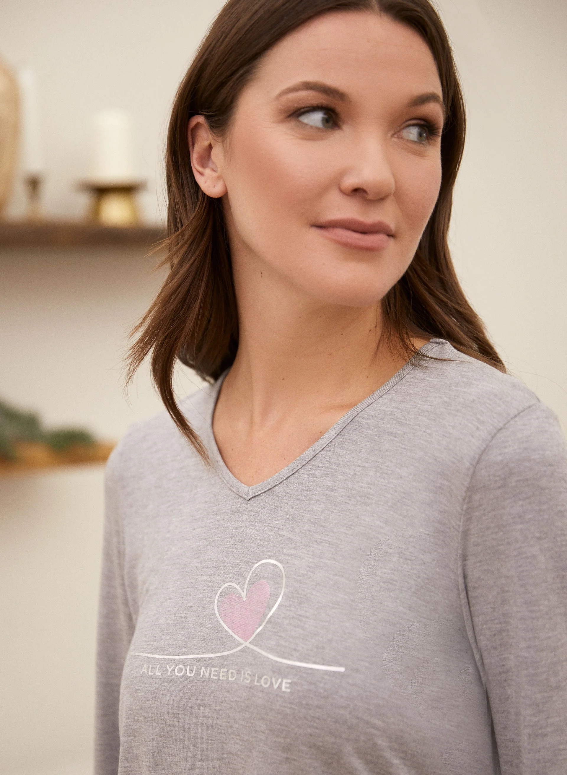 Slogan V-Neck Pyjama Top
