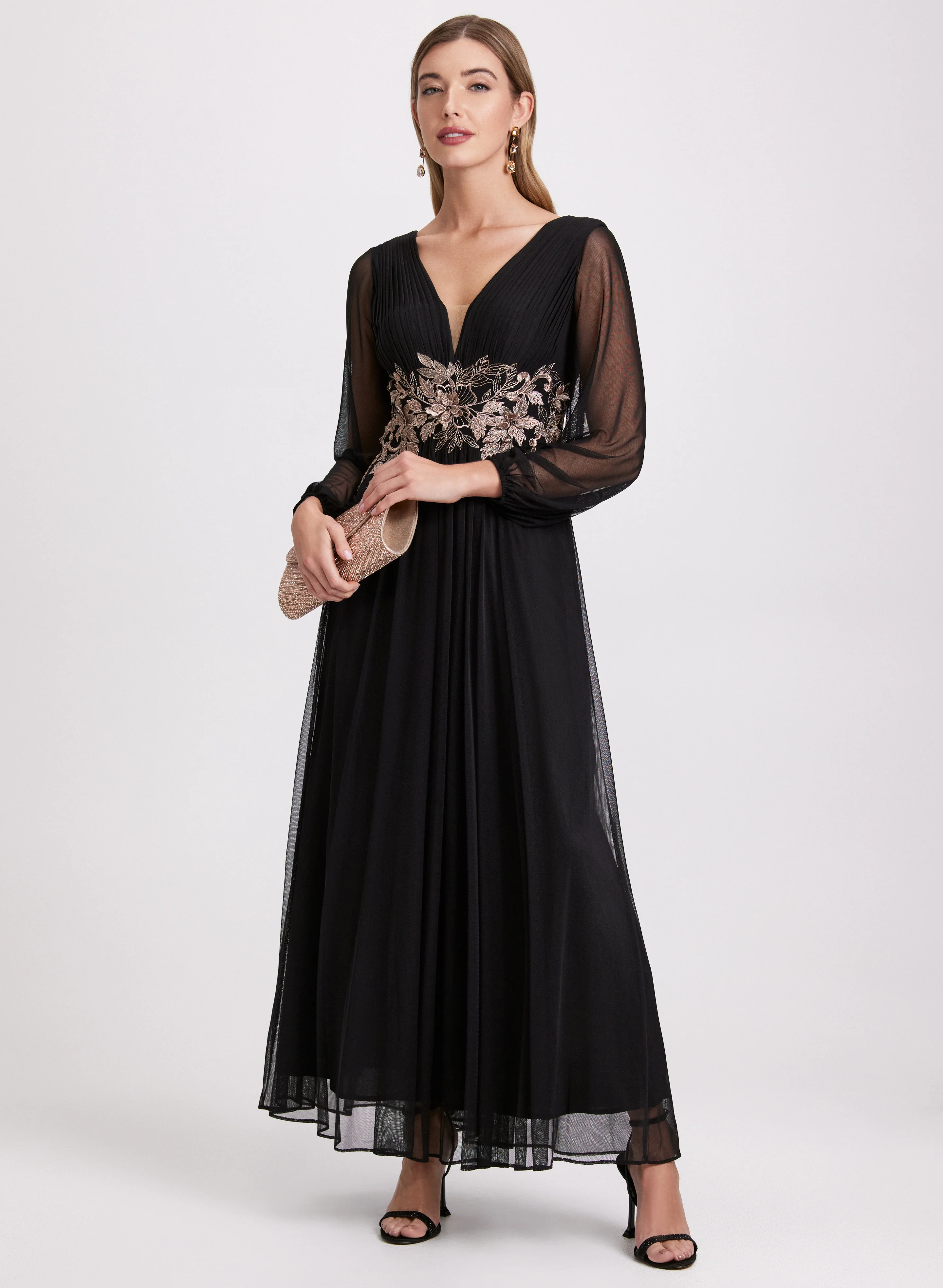Metallic Floral Embroidered Dress