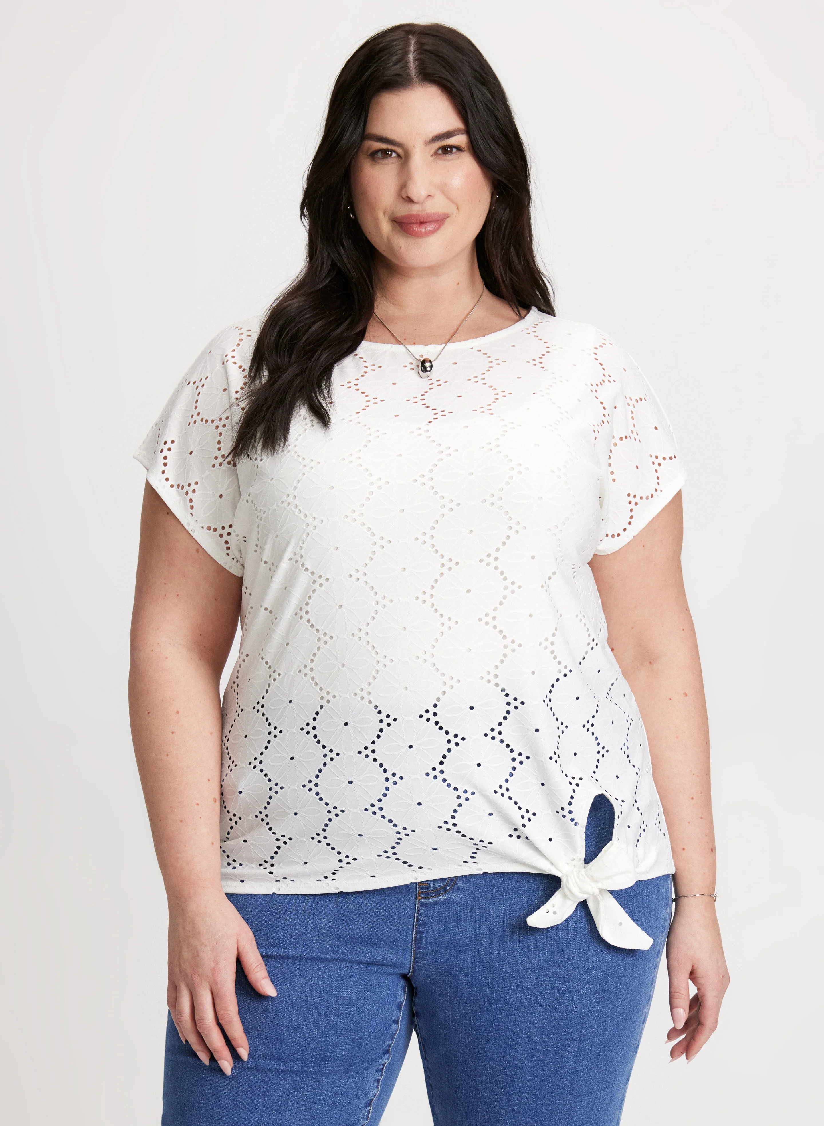 Tie-Front Eyelet Top